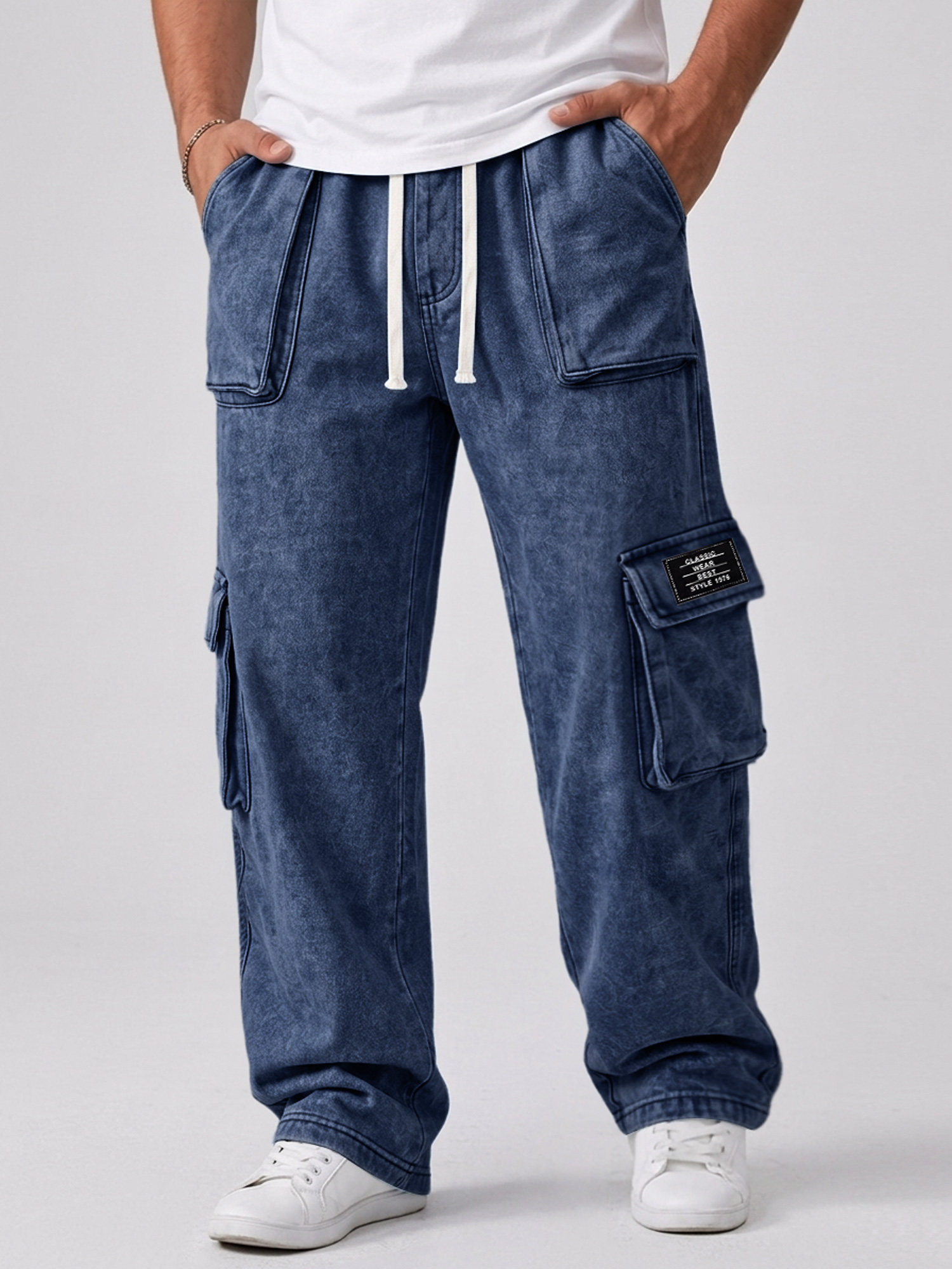 Men's Casual Retro Multi-Pocket Embroidered Logo Cargo Pants