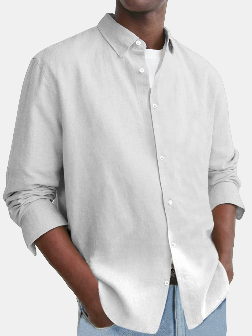 Men's Everyday Comfort Cotton And Linen Loose Button Long Sleeve Shirt