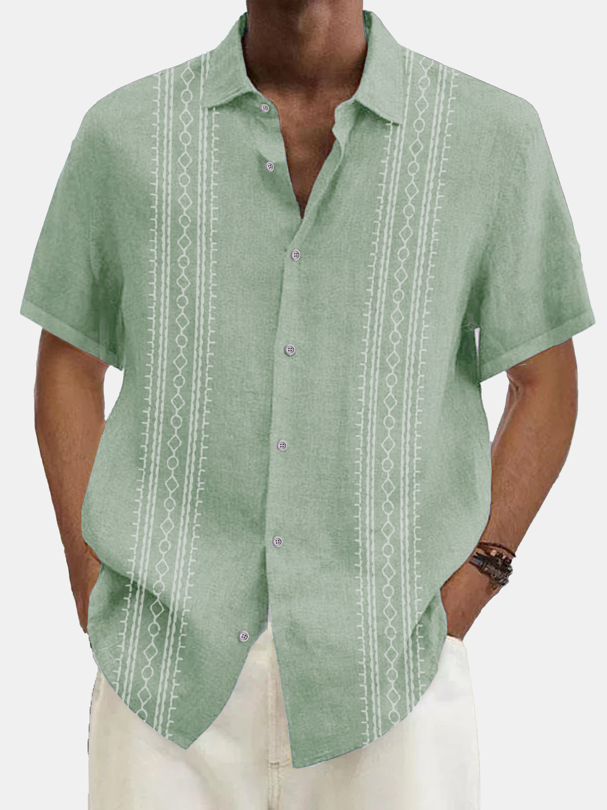 Men's Summer Simple Striped Printed Short-sleeved Shirt