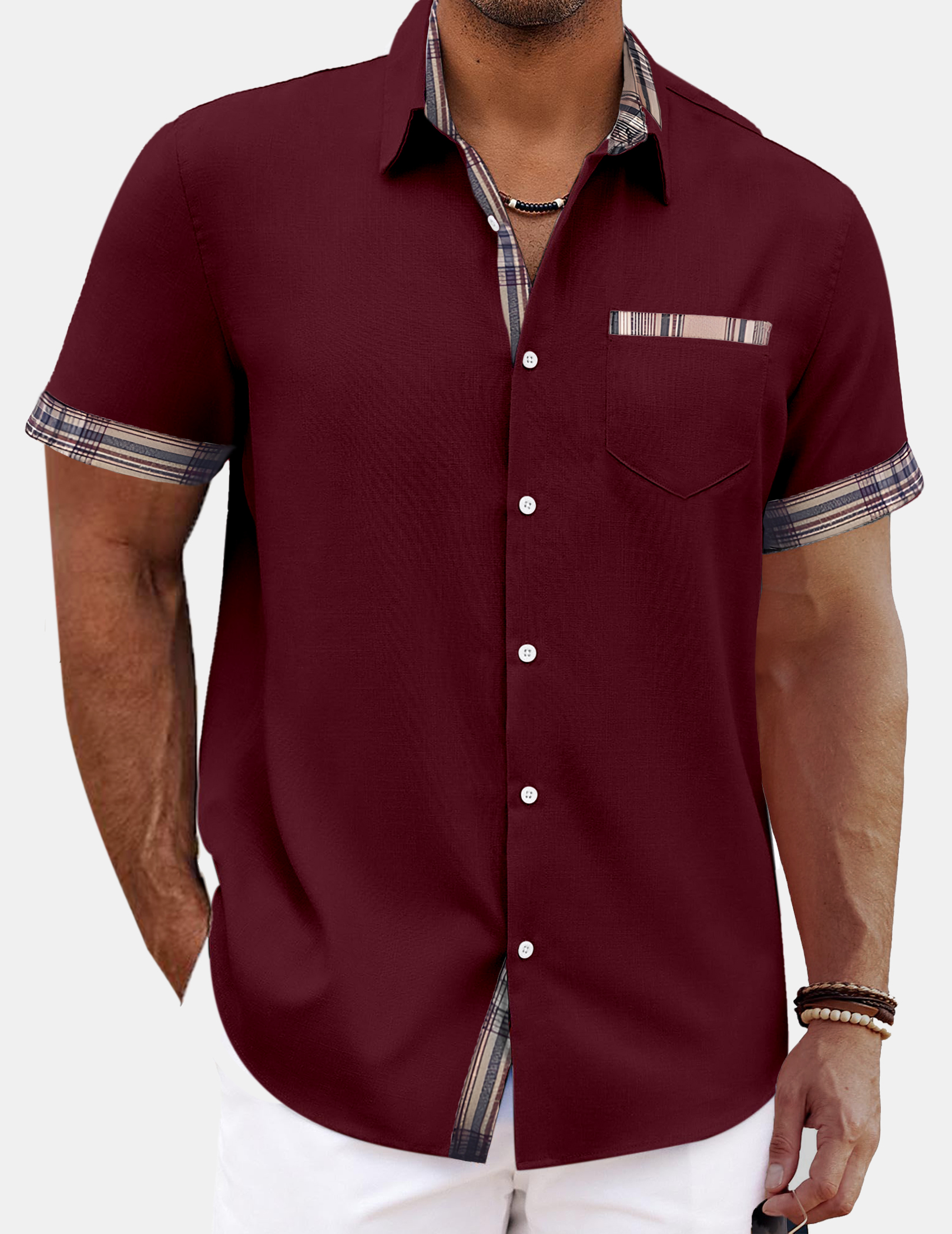 Men's Everyday Fashion Checkered Contrast Short Sleeve Shirt