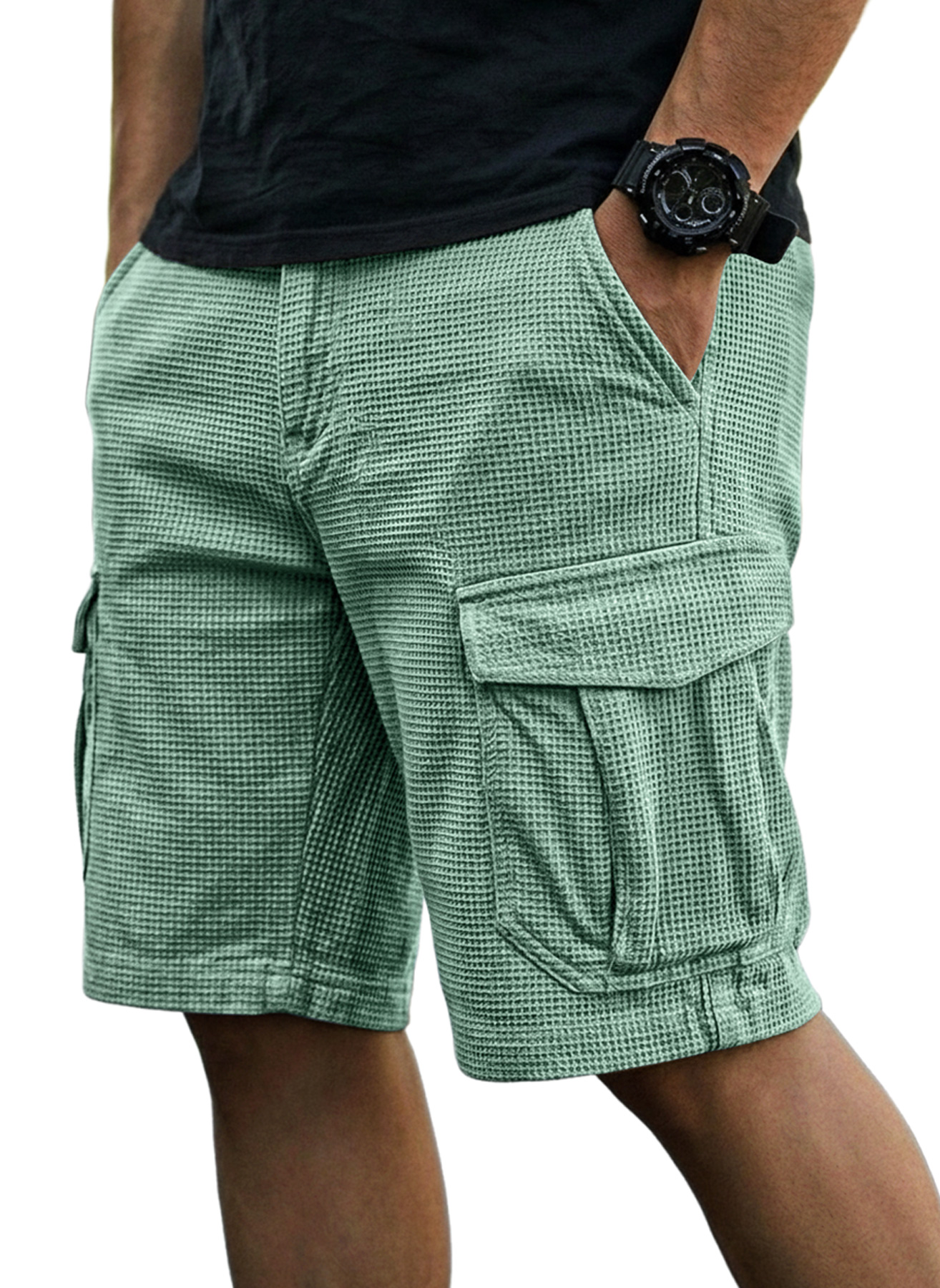 Men's Casual Waffle-Knit Multi-Pocket Cargo Shorts