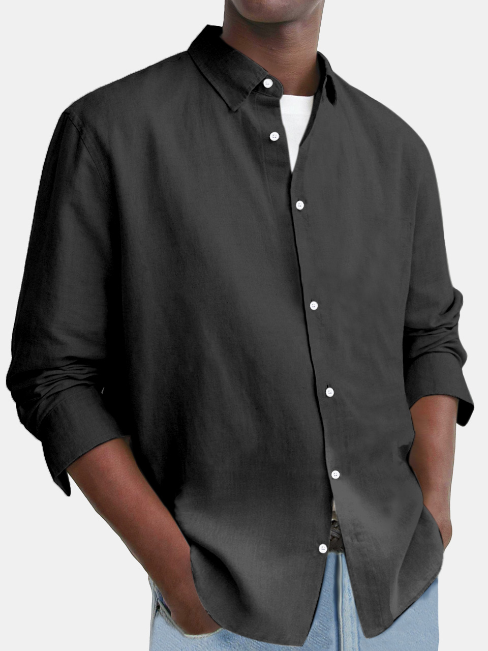 Men's Everyday Comfort Cotton And Linen Loose Button Long Sleeve Shirt