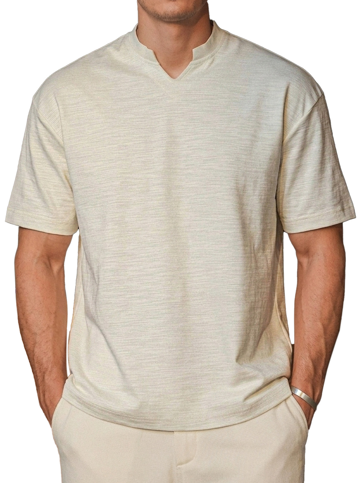 Men's Simple Solid Color Breathable Small V-neck Short-sleeved T-shirt
