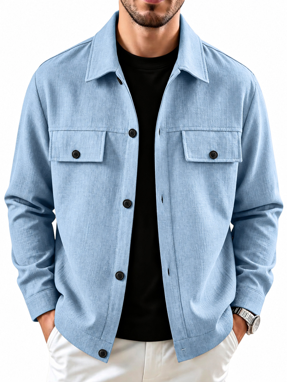 Casual Minimalist Cotton-Linen Overshirt