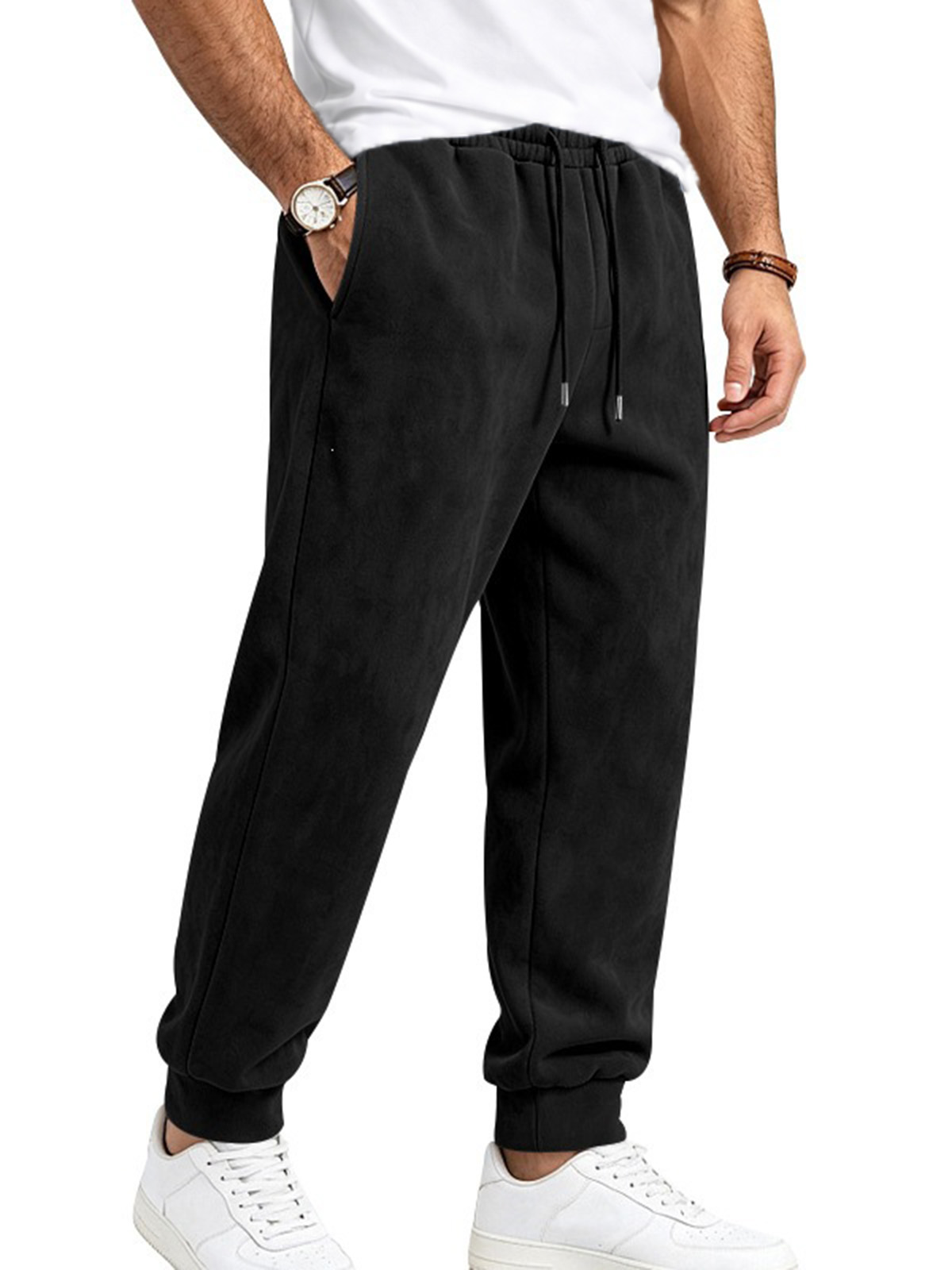 Men's Soft Suede-Touch Drawstring Jogger Pants