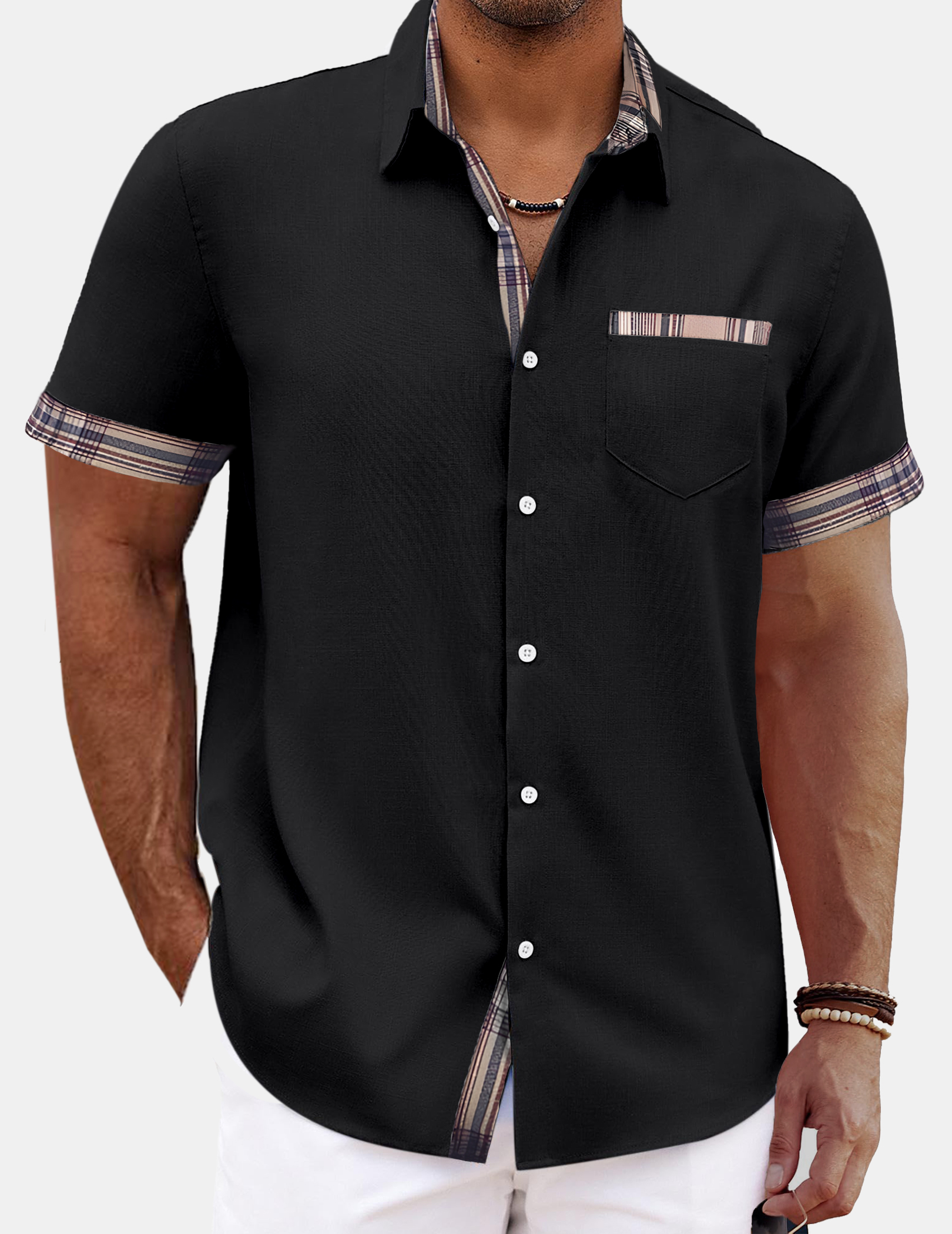 Men's Everyday Fashion Checkered Contrast Short Sleeve Shirt