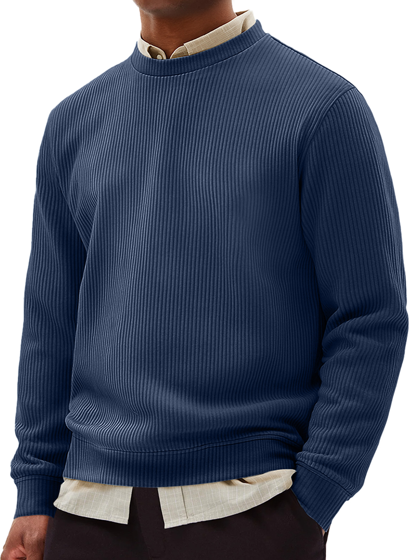Simple Ribbed Round Neck Everyday Casual Comfortable Long-sleeved T-sh