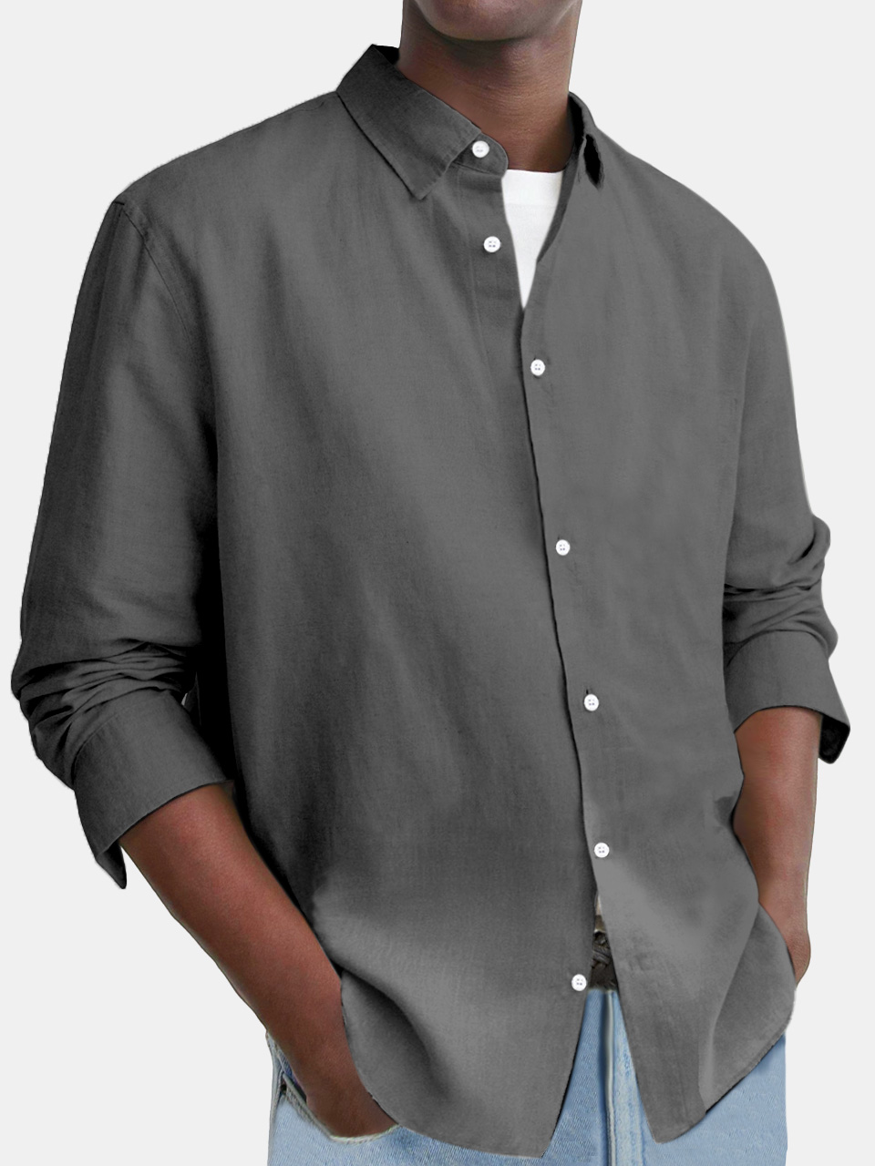 Men's Everyday Comfort Cotton And Linen Loose Button Long Sleeve Shirt