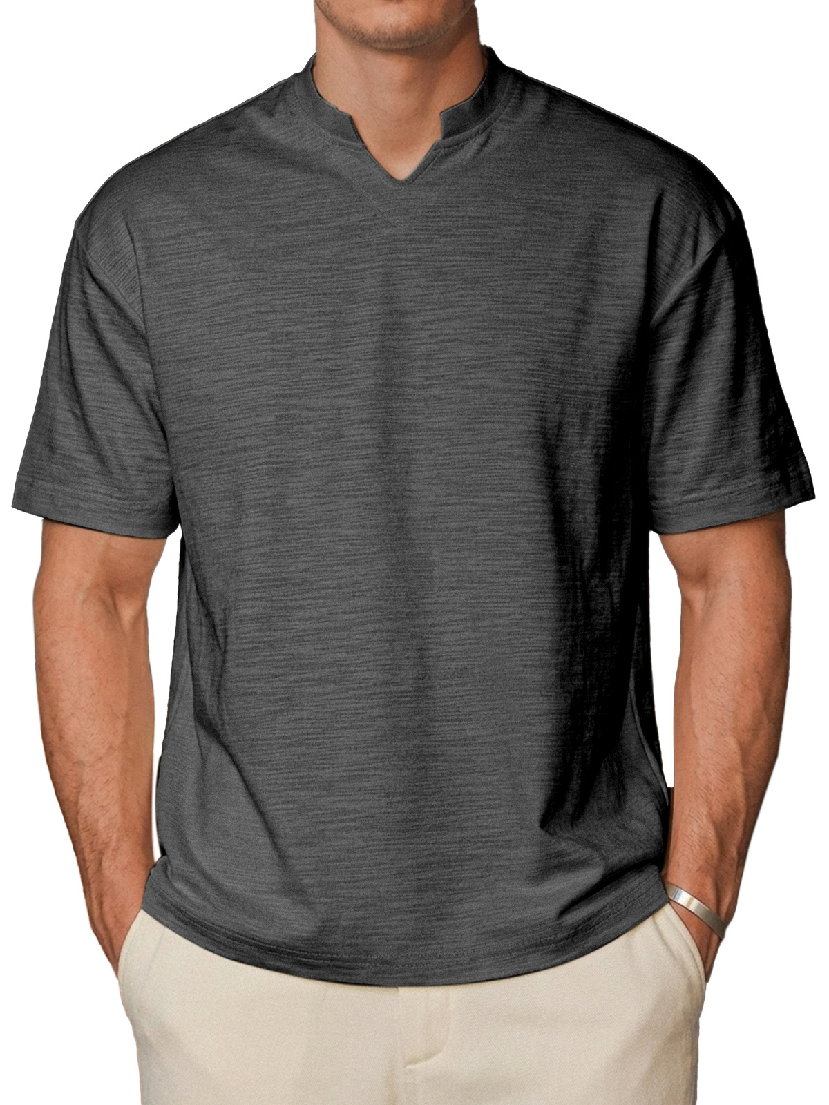 Men's Simple Solid Color Breathable Small V-neck Short-sleeved T-shirt