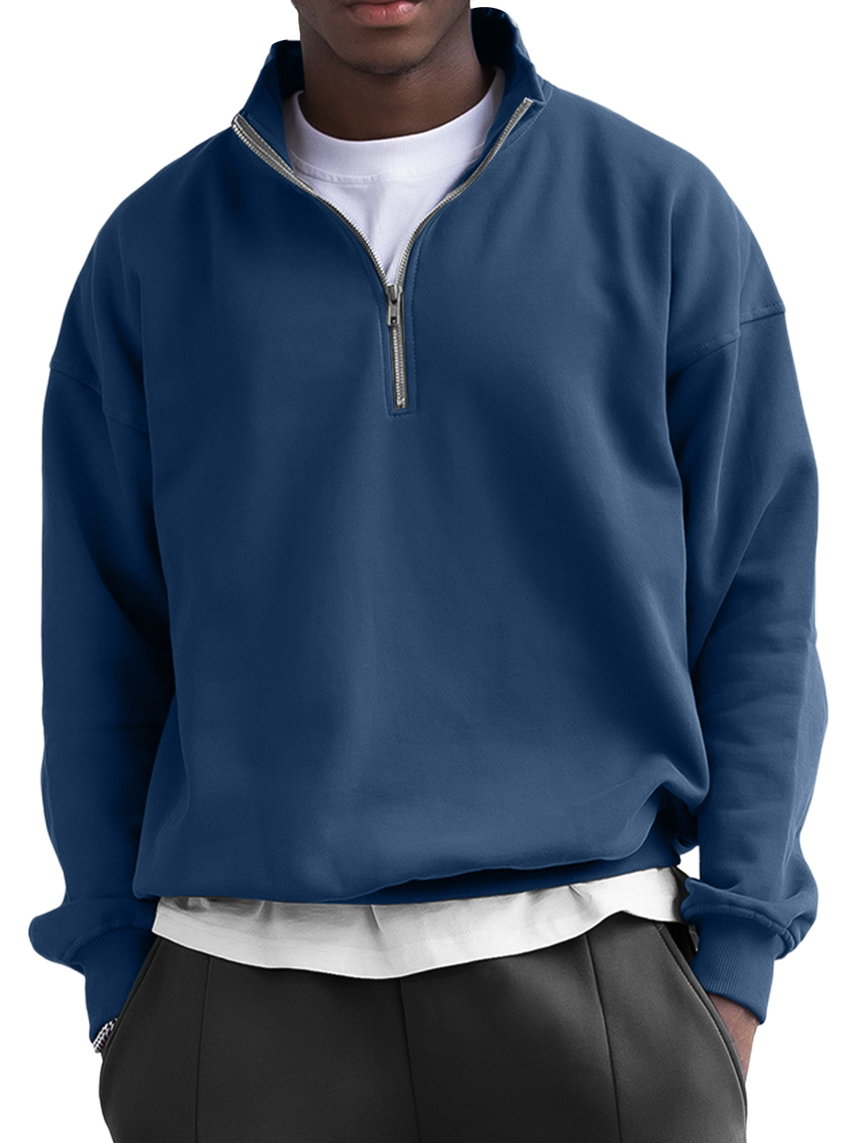 Men's Fashionable Stand Collar Zipper Casual Solid Color Sweatshirt