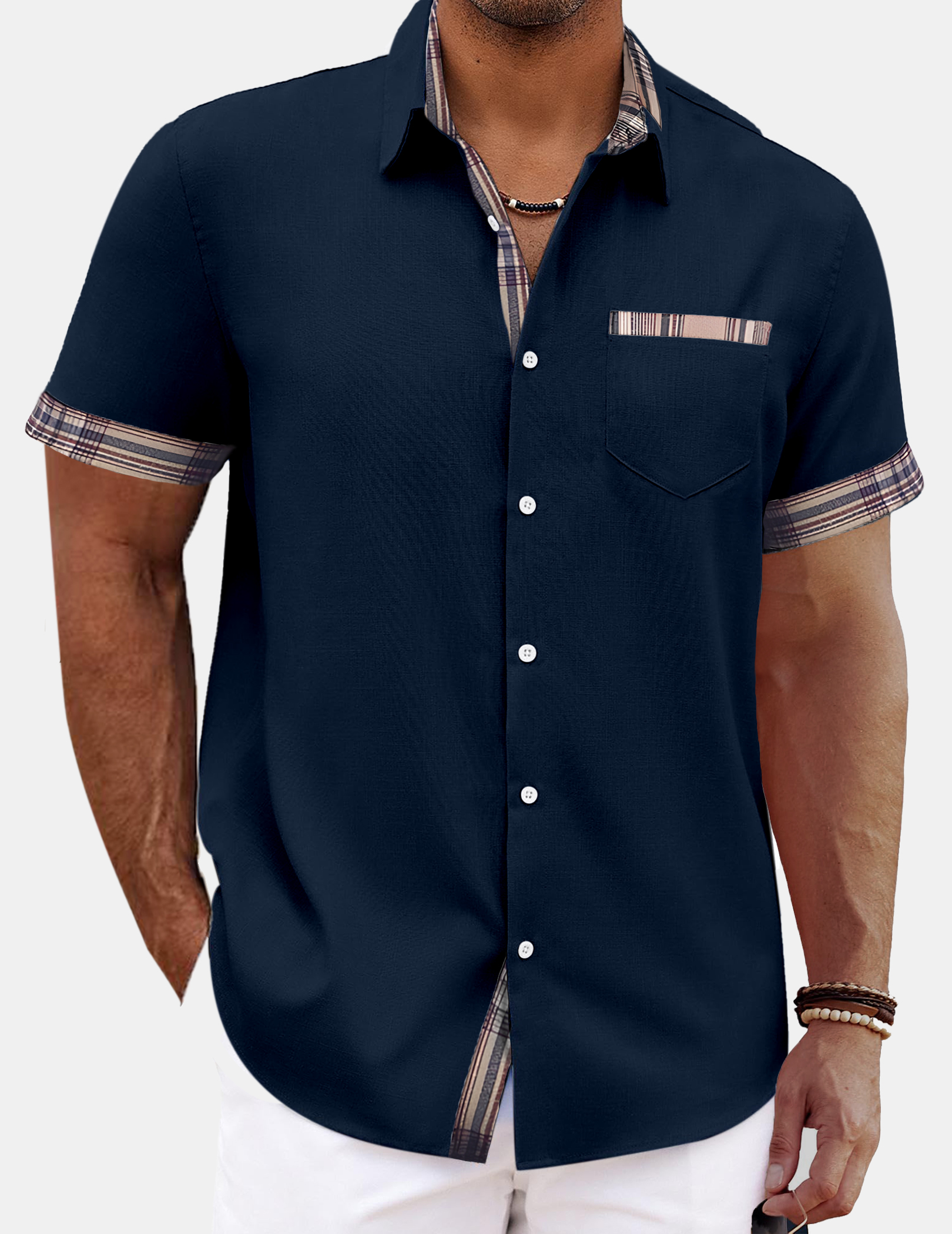 Men's Everyday Fashion Checkered Contrast Short Sleeve Shirt