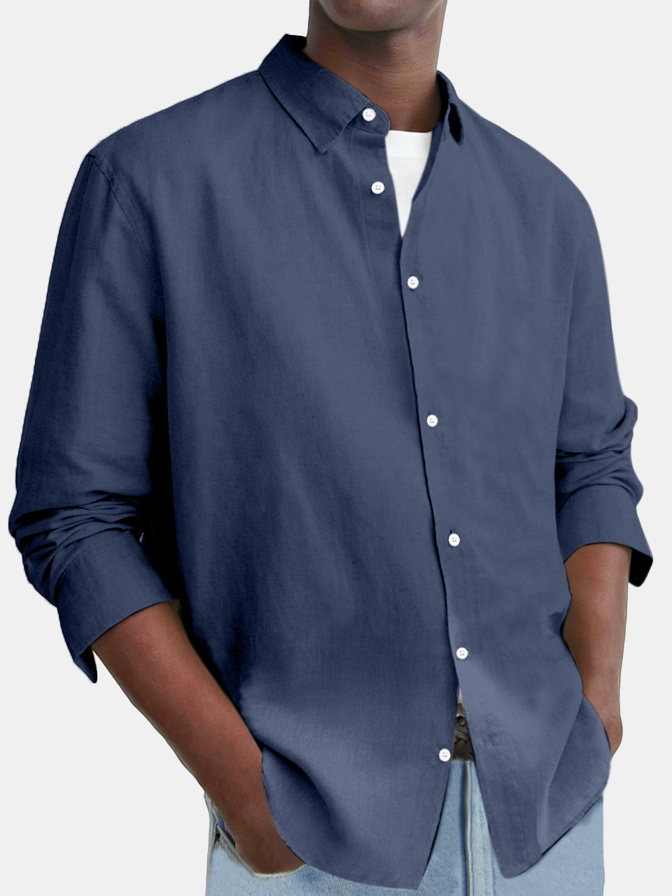 Men's Everyday Comfort Cotton And Linen Loose Button Long Sleeve Shirt