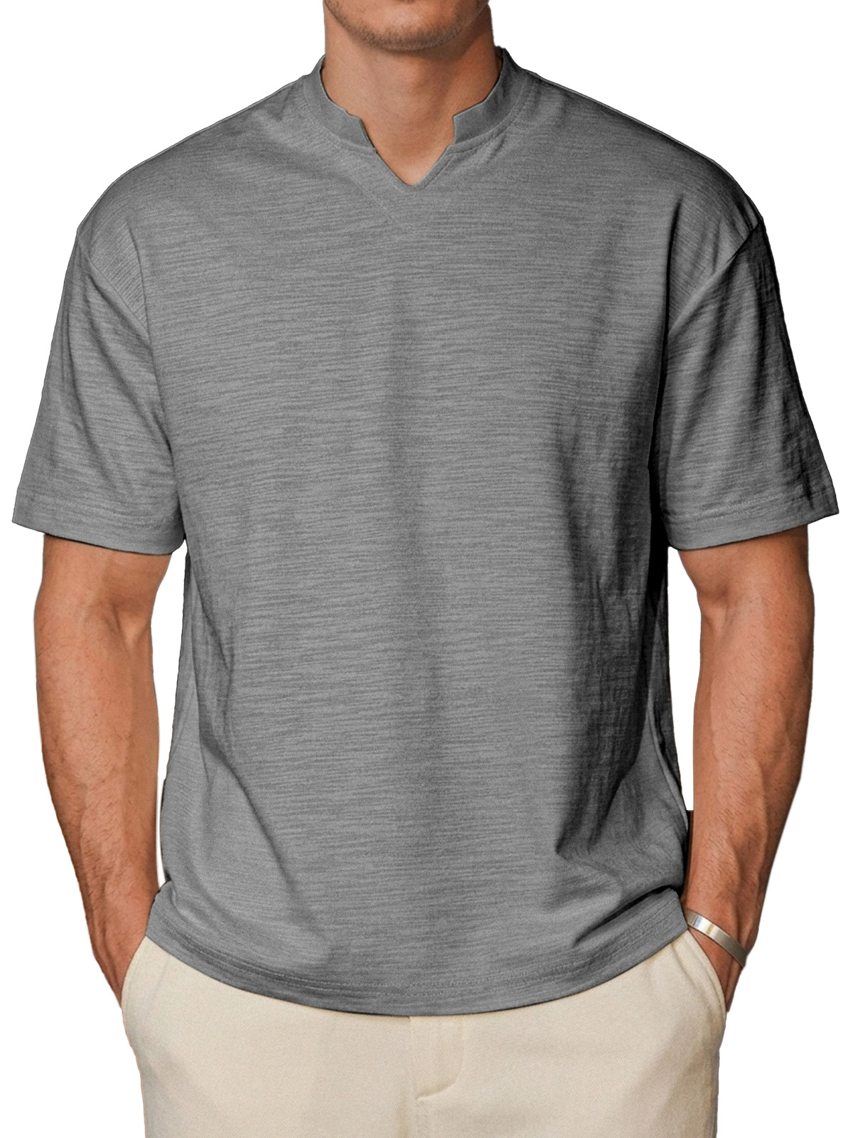 Men's Simple Solid Color Breathable Small V-neck Short-sleeved T-shirt