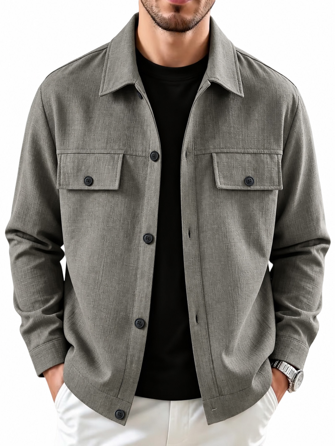 Casual Minimalist Cotton-Linen Overshirt