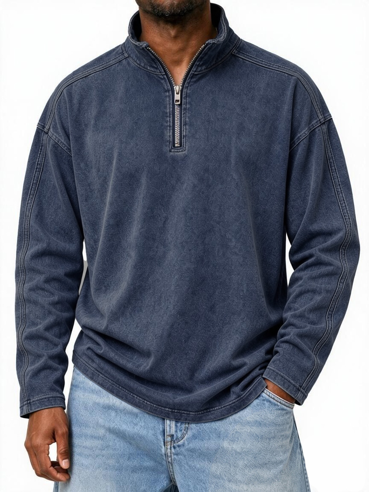 Men’s Vintage-Washed Relaxed Quarter-Zip Mock Neck Pullover