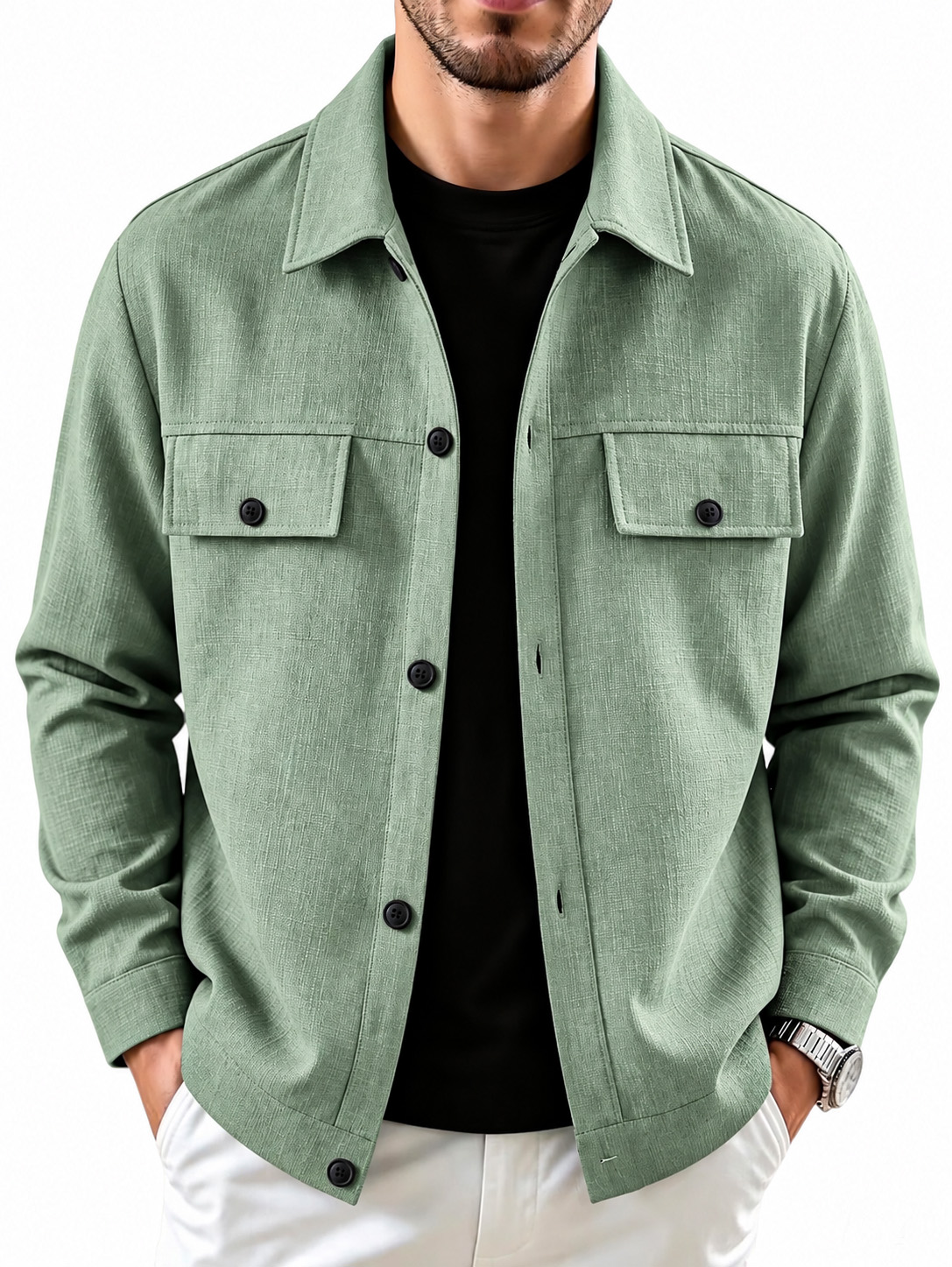 Casual Minimalist Cotton-Linen Overshirt