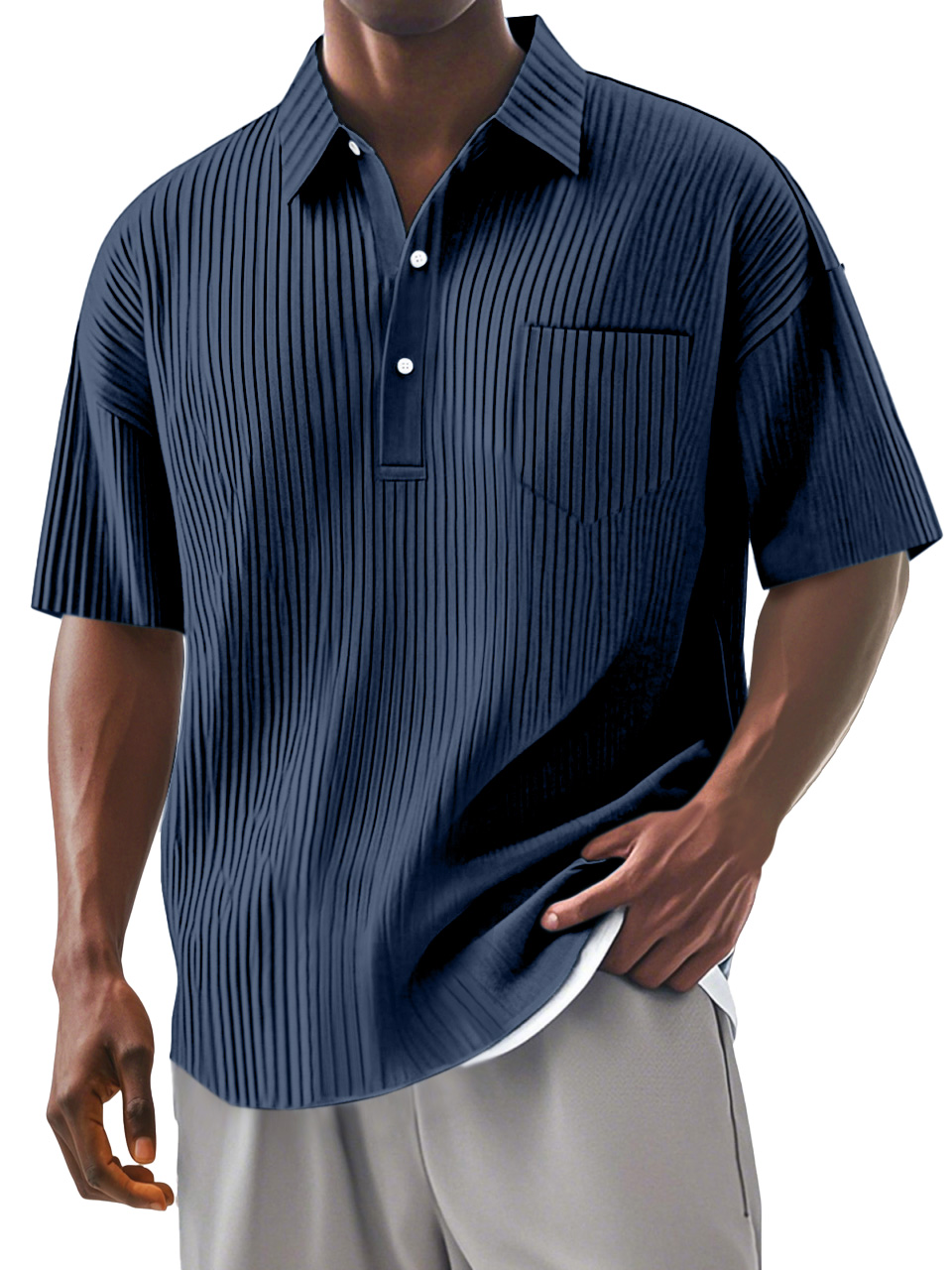 Men's Daily Solid Color Vertical Stripe Texture Short-sleeved Polo Shirt