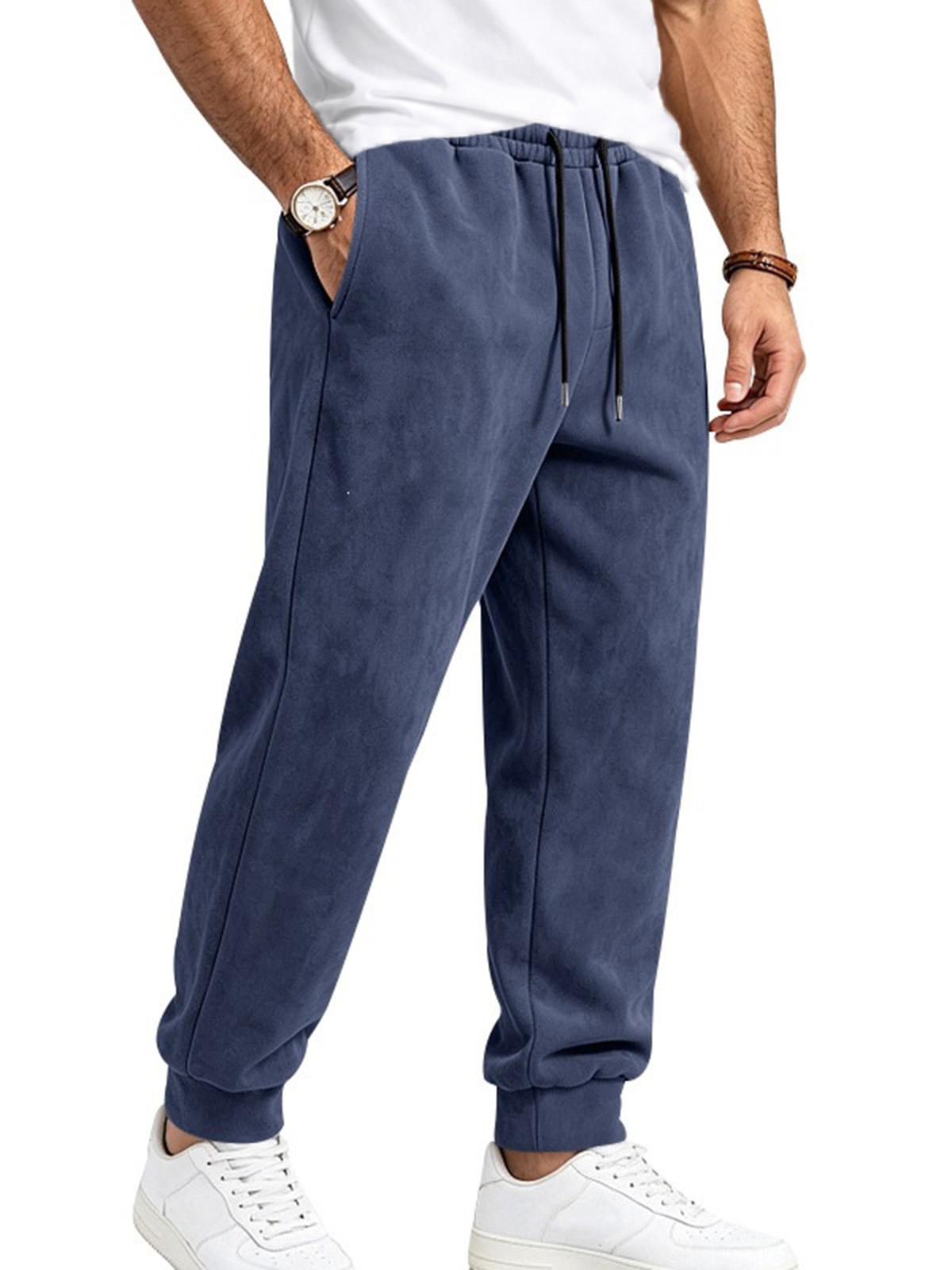 Men's Soft Suede-Touch Drawstring Jogger Pants