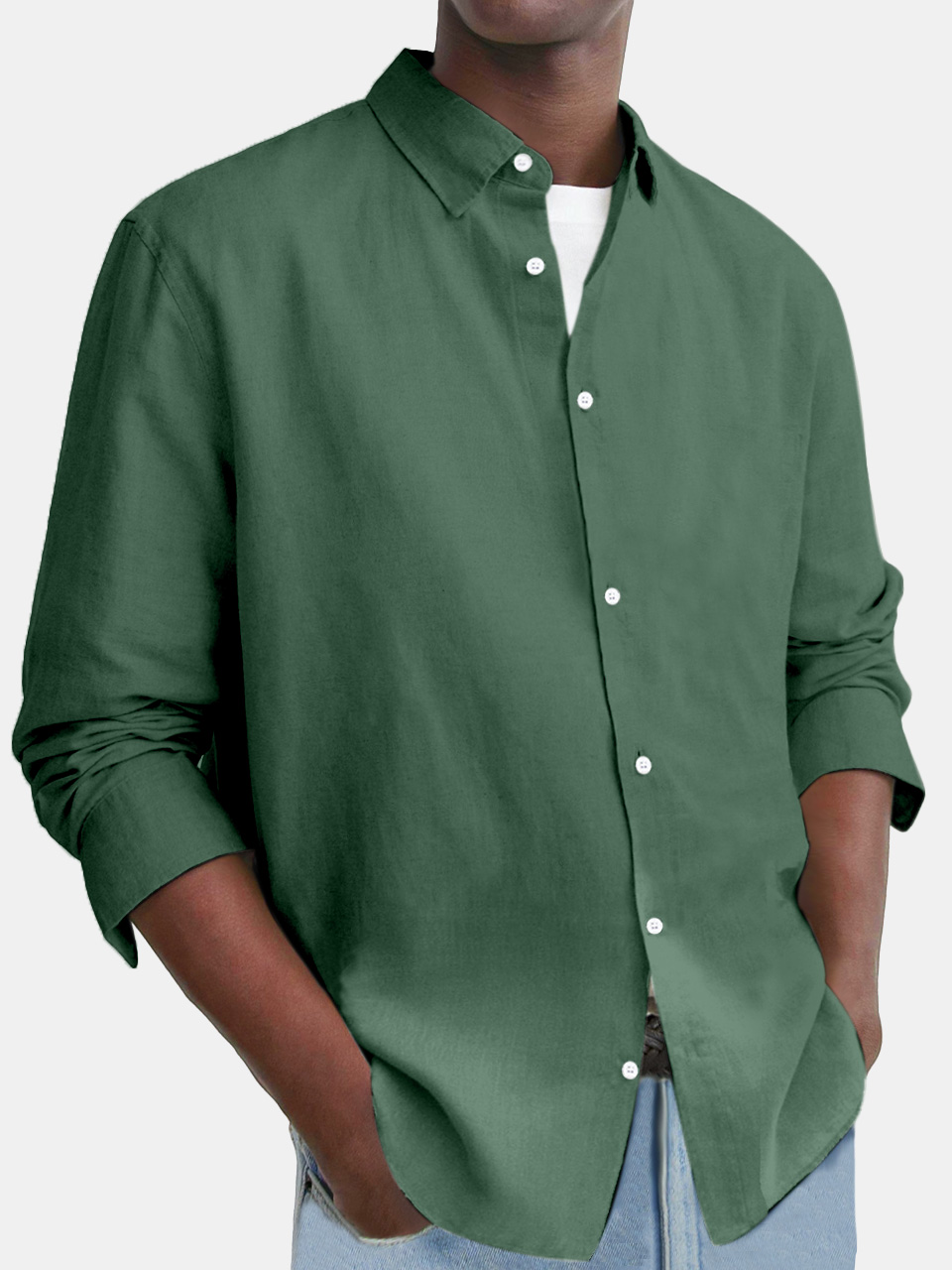 Men's Everyday Comfort Cotton And Linen Loose Button Long Sleeve Shirt