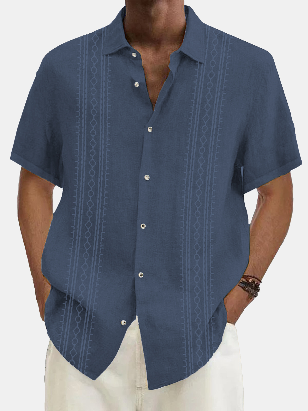 Men's Summer Simple Striped Printed Short-sleeved Shirt