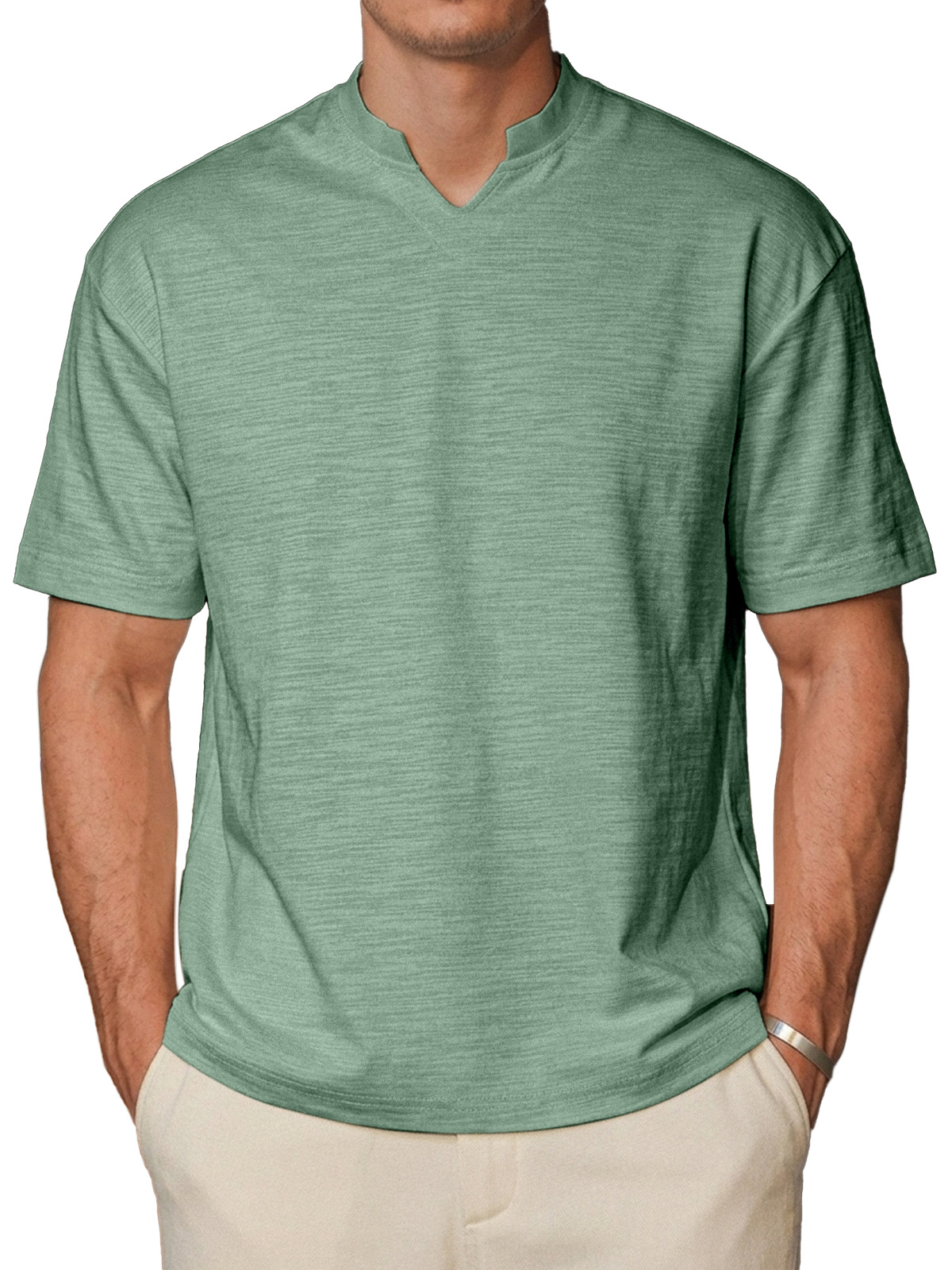 Men's Simple Solid Color Breathable Small V-neck Short-sleeved T-shirt