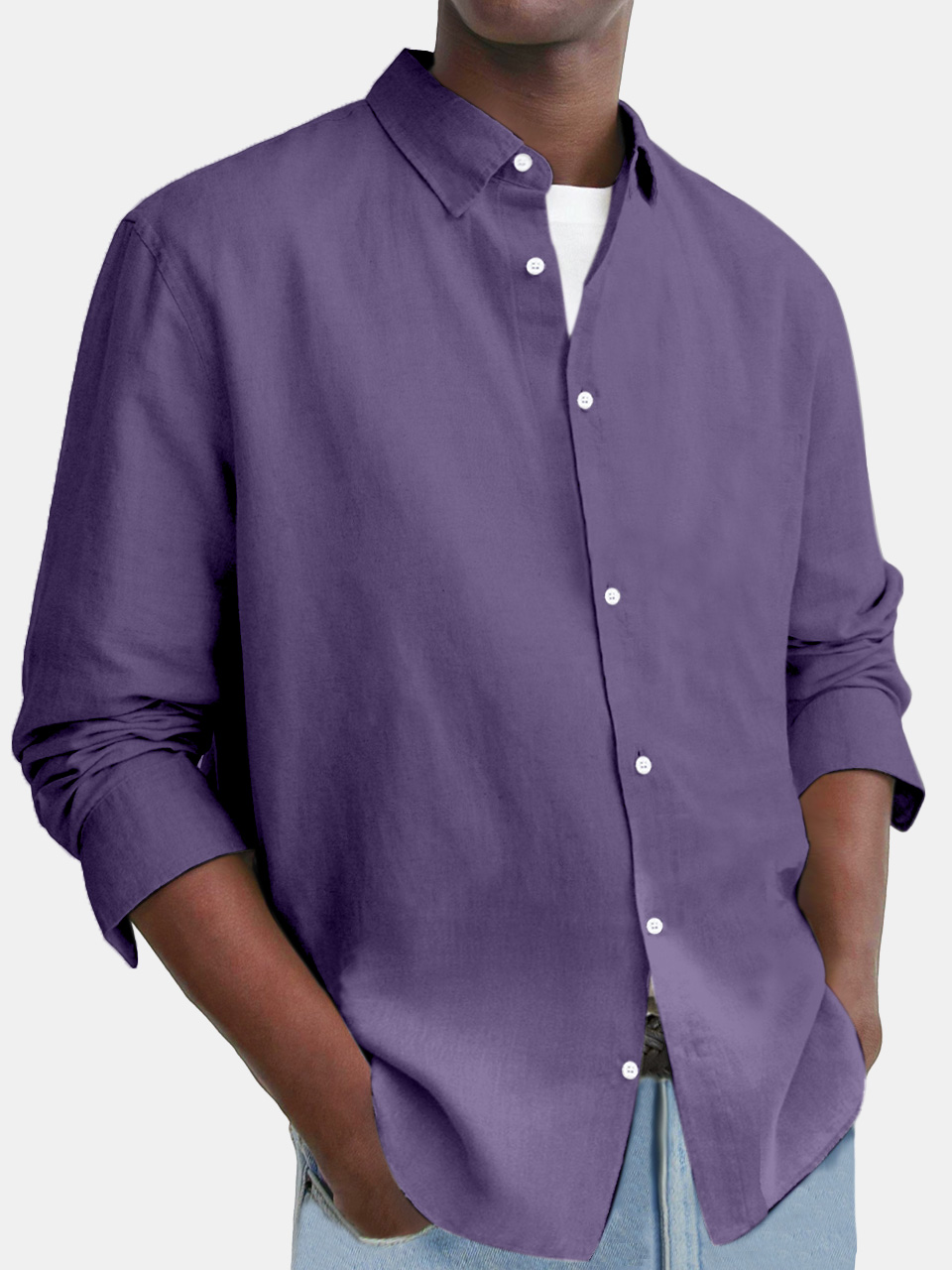 Men's Everyday Comfort Cotton And Linen Loose Button Long Sleeve Shirt