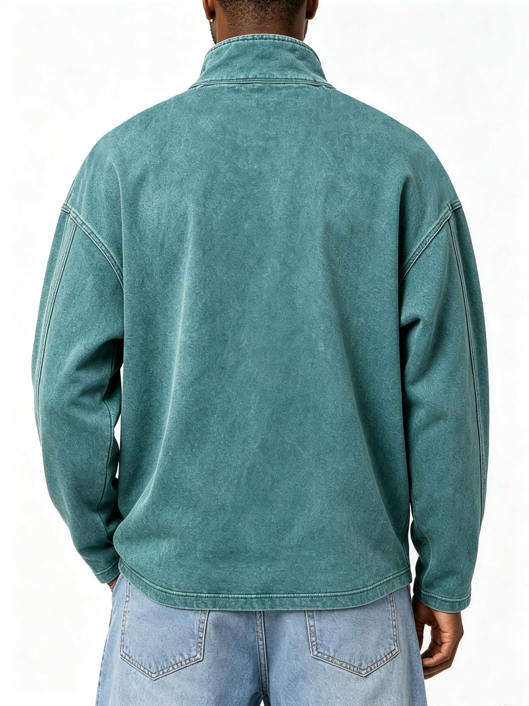 Men’s Vintage-Washed Relaxed Quarter-Zip Mock Neck Pullover