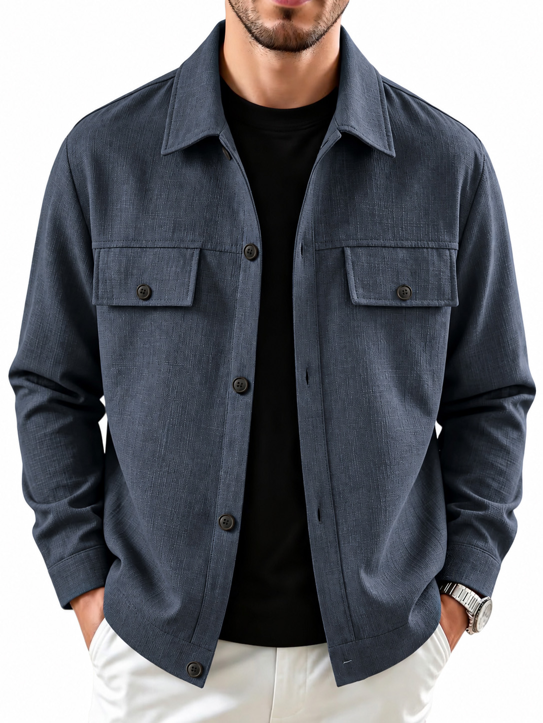 Casual Minimalist Cotton-Linen Overshirt