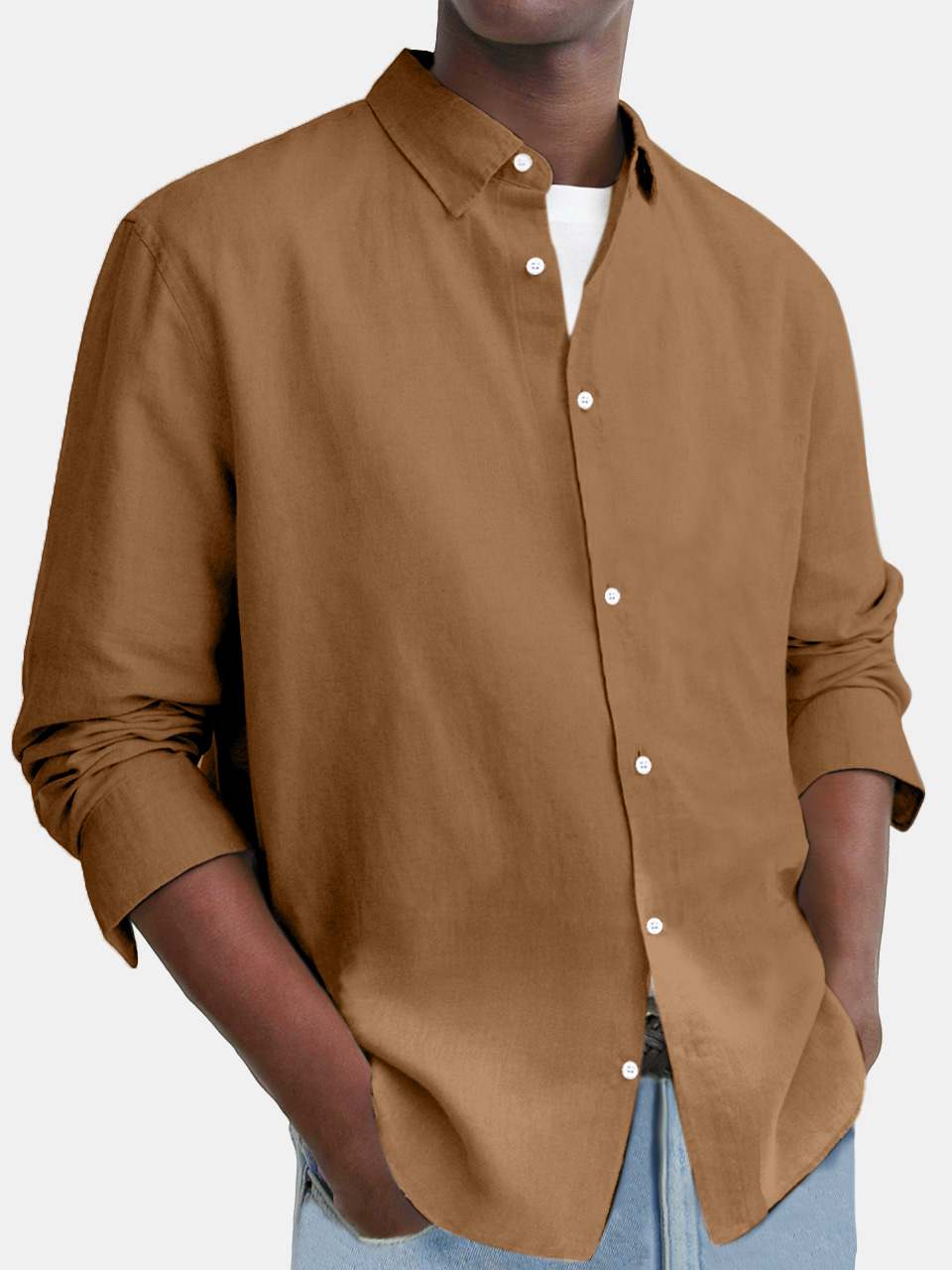Men's Everyday Comfort Cotton And Linen Loose Button Long Sleeve Shirt