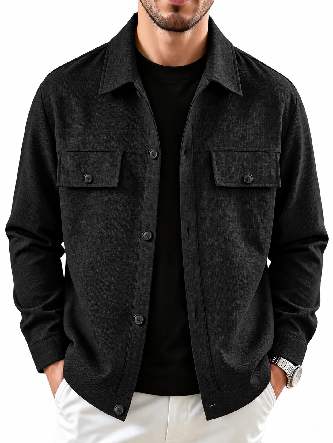 Casual Minimalist Cotton-Linen Overshirt