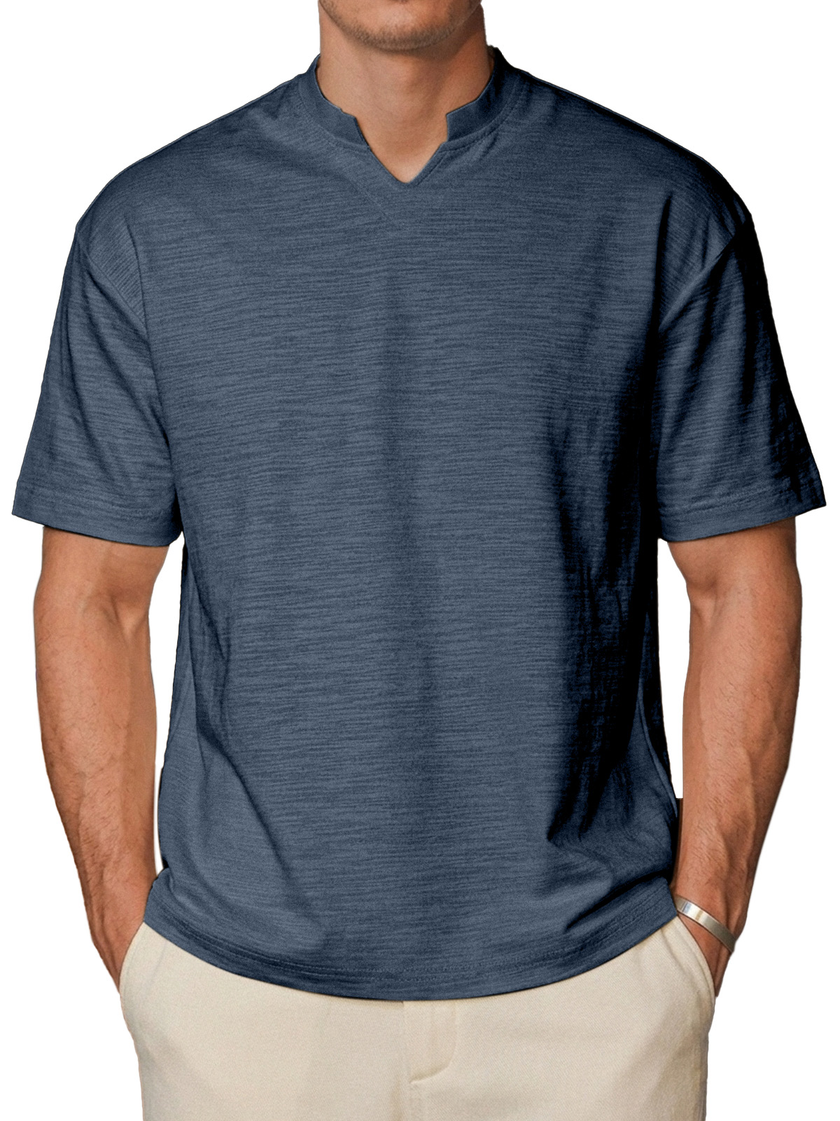 Men's Simple Solid Color Breathable Small V-neck Short-sleeved T-shirt