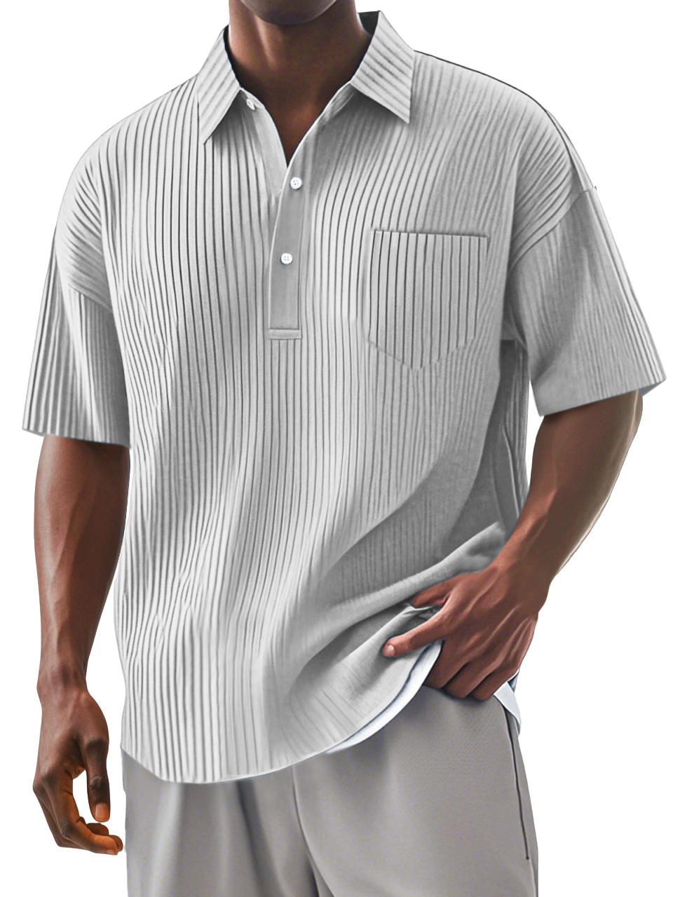 Men's Daily Solid Color Vertical Stripe Texture Short-sleeved Polo Shirt