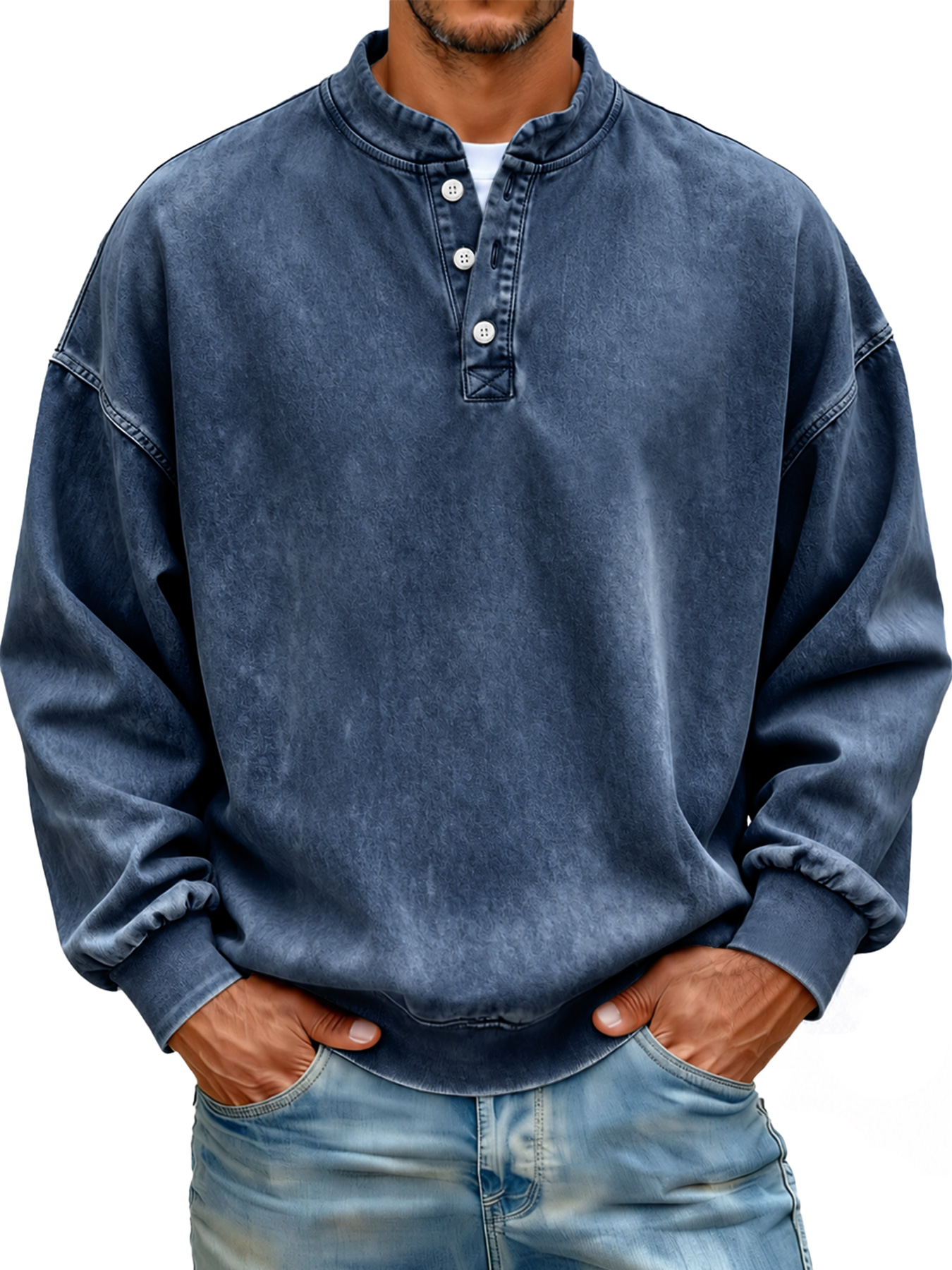 Men's Autumn/Winter Vintage Stand-Collar Button-Front Casual Sweatshirt