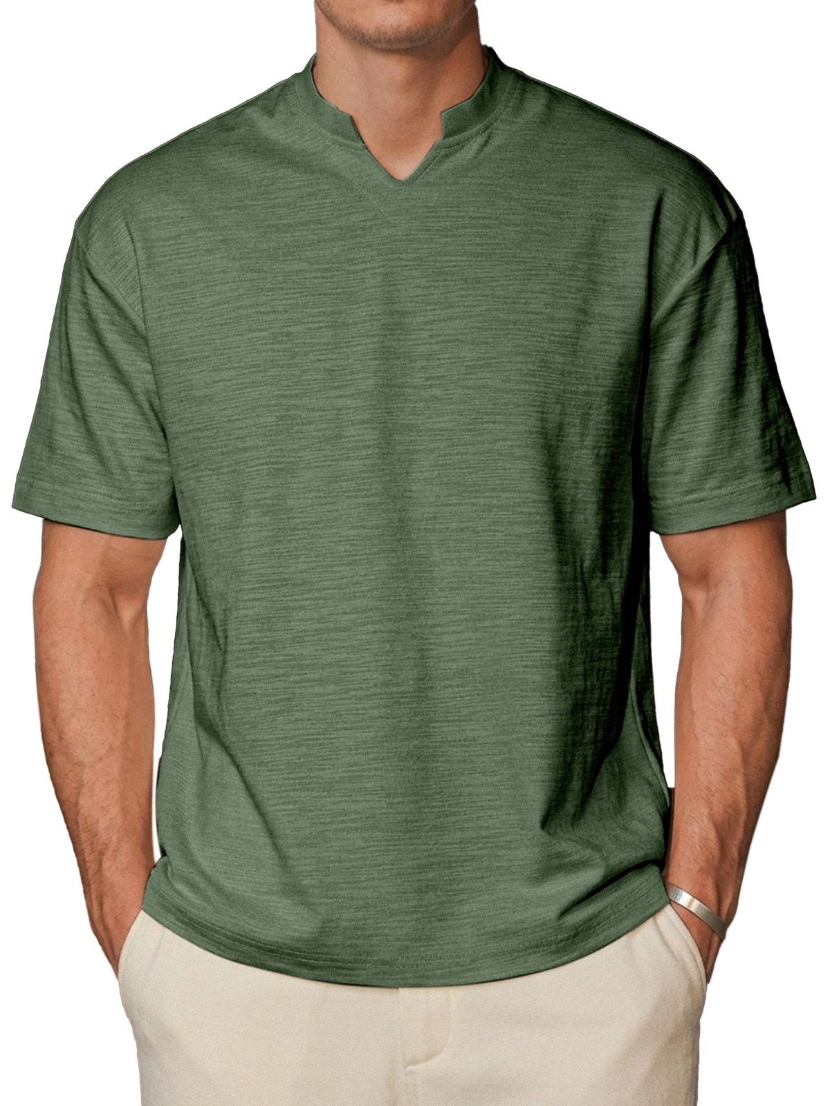 Men's Simple Solid Color Breathable Small V-neck Short-sleeved T-shirt