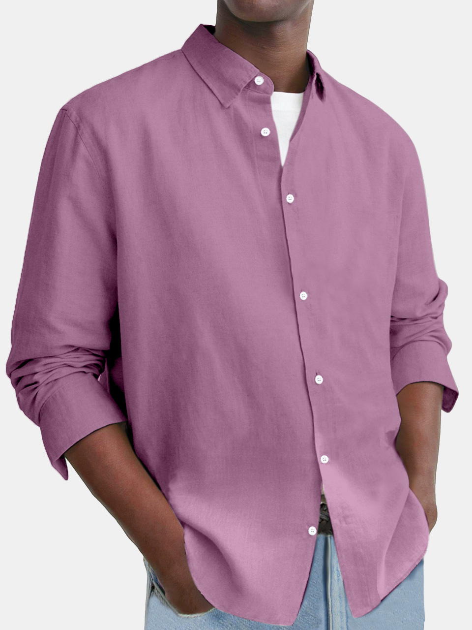 Men's Everyday Comfort Cotton And Linen Loose Button Long Sleeve Shirt