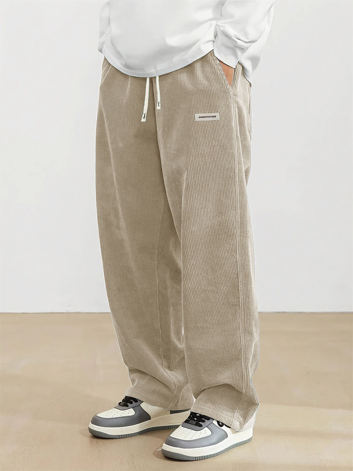  Men's Fashion Vintage Sports Corduroy Fabric Logo Embroidered Trousers 