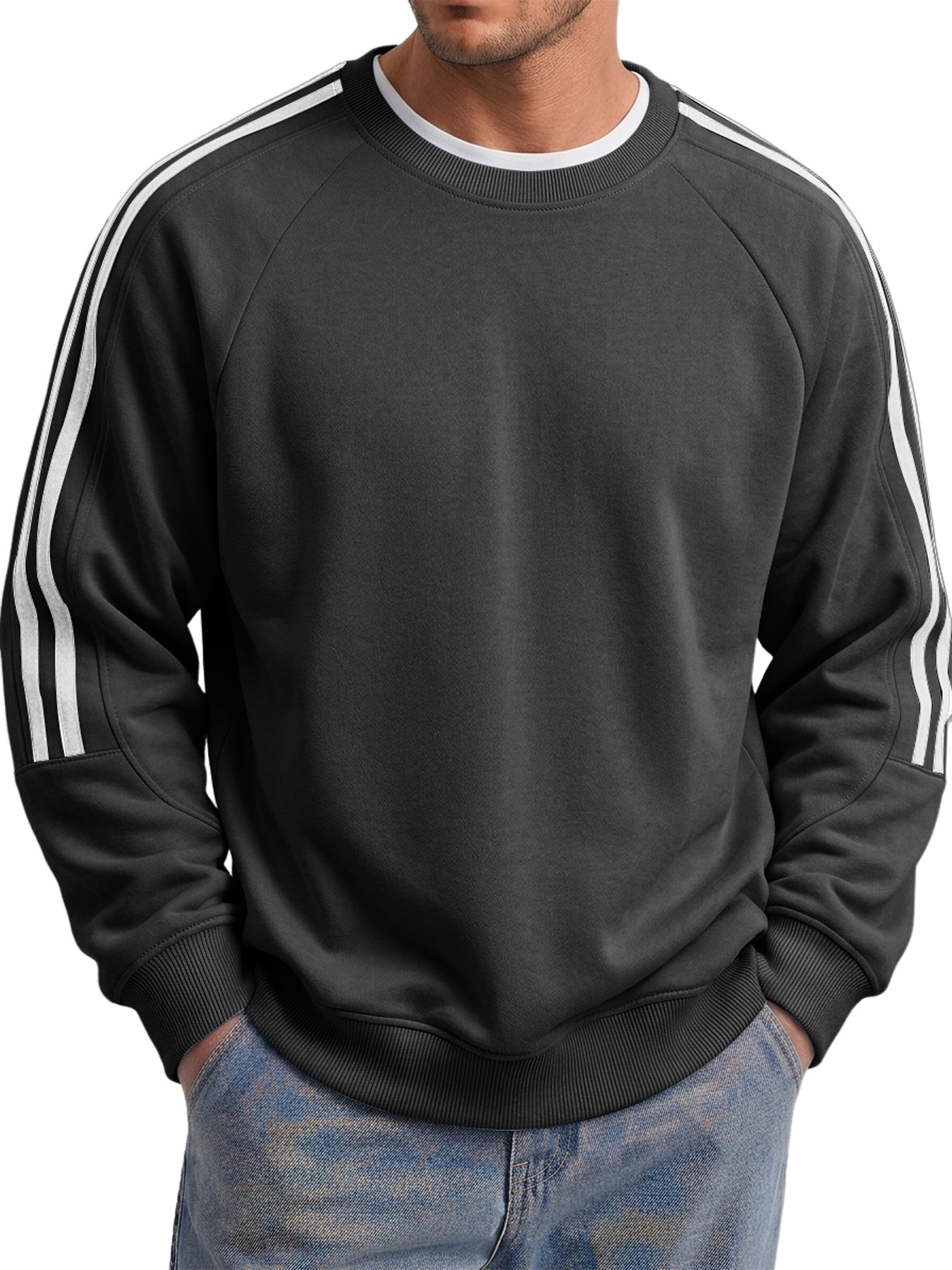 Men's Autumn/Winter Comfortable Crew-Neck Sweatshirt with Panel Design