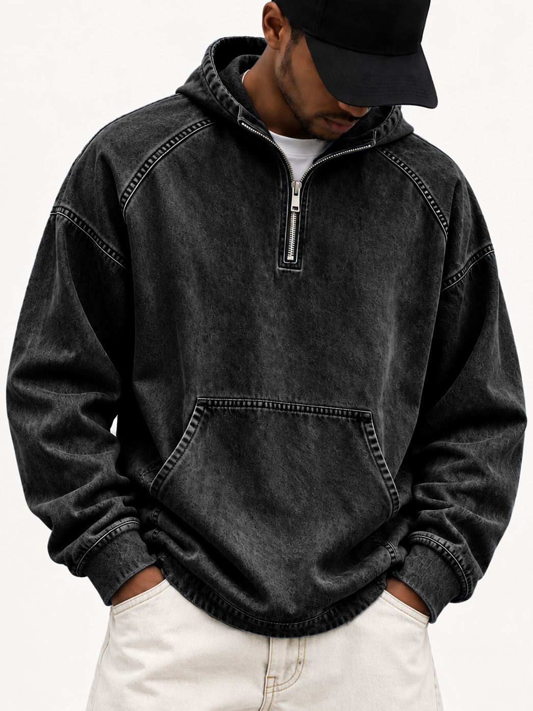 Men's Distressed Long-Sleeve Hoodie