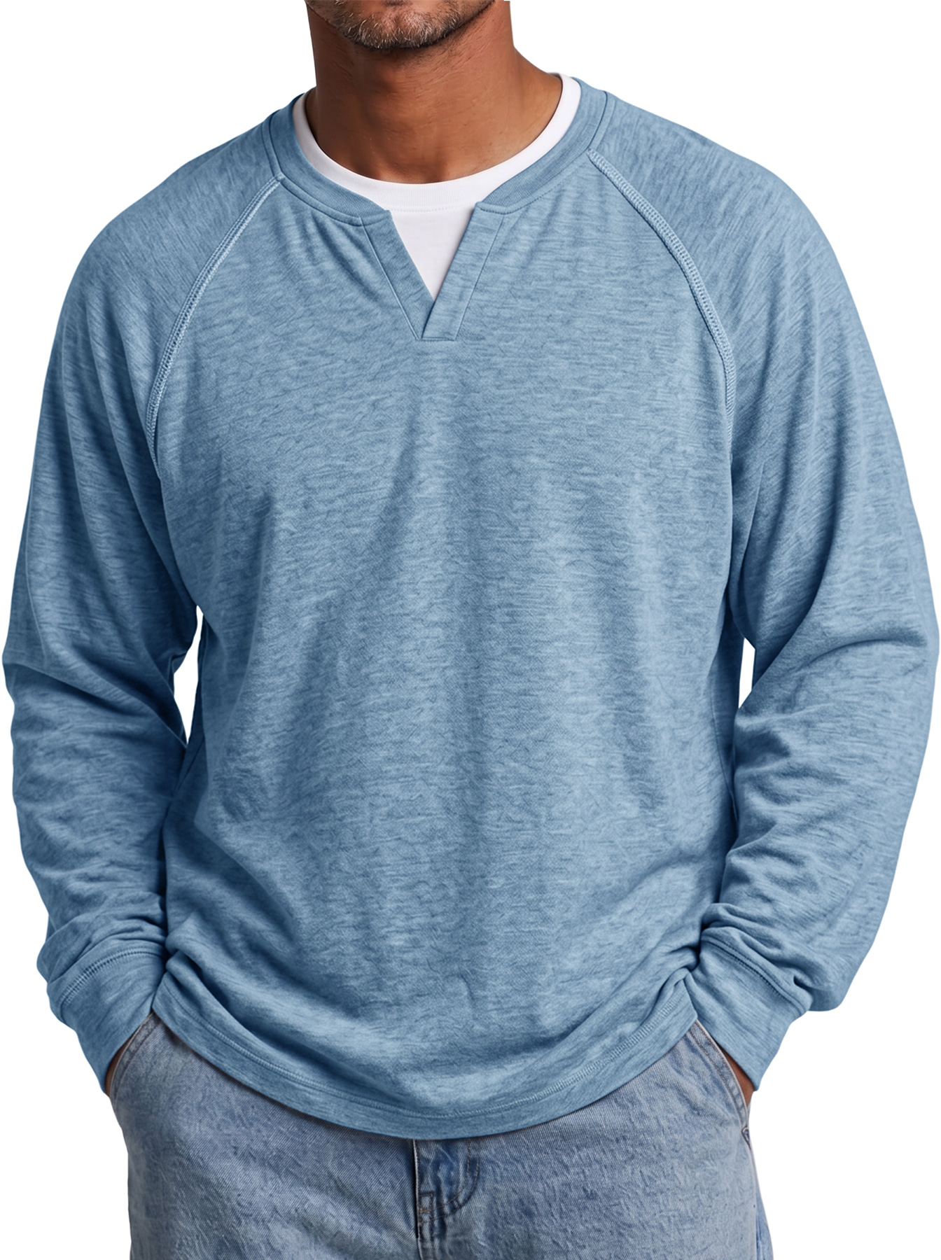 Men's Autumn Casual & Comfortable Long-Sleeve T-Shirt with Raglan Sleeves and Faux-Layered Design