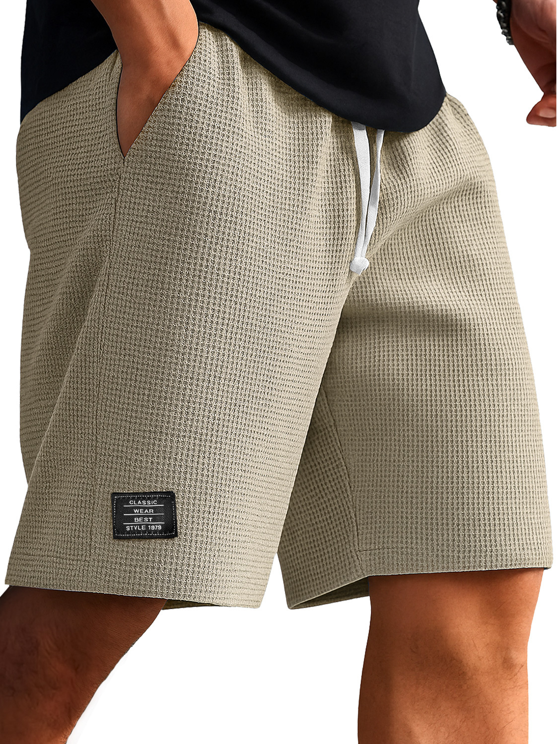 Men's Everyday Waffle Embroidered Logo Casual Solid Shorts