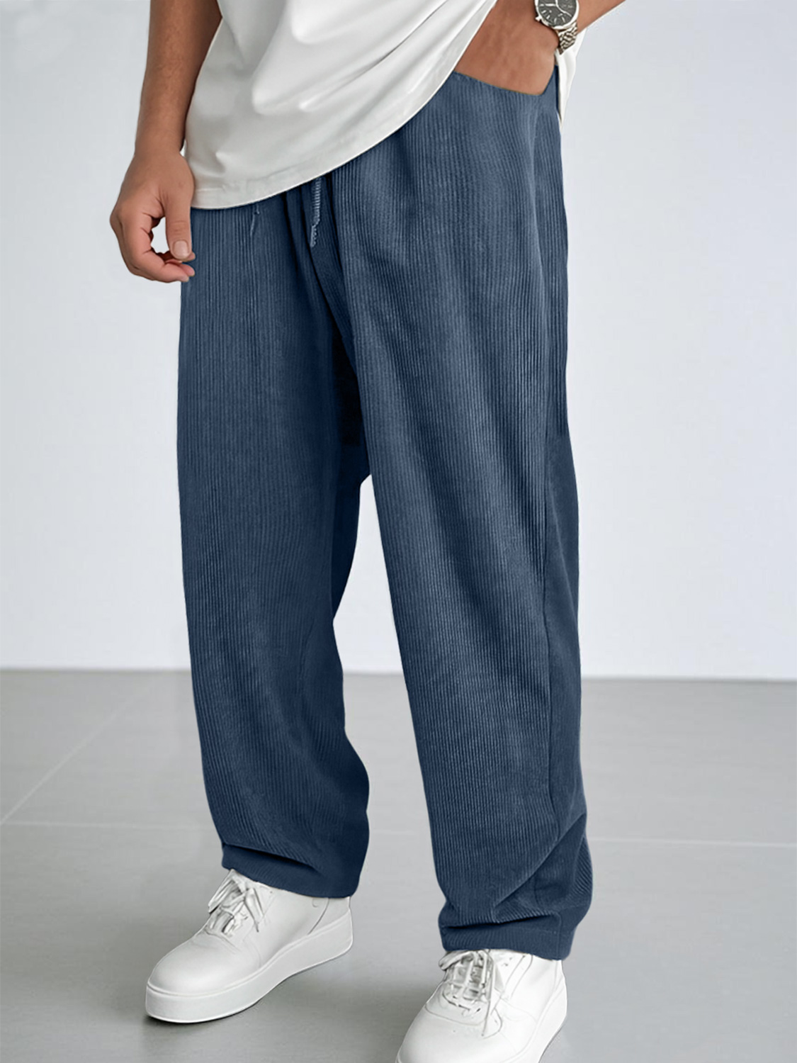 Men's Everyday Corduroy Tight Waist Casual Solid Color Comfortable Trousers