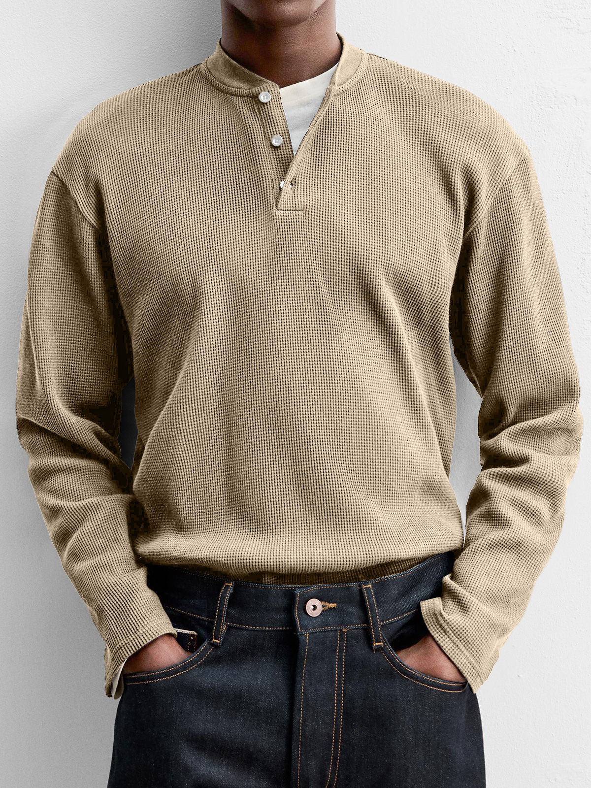 Men's Everyday Casual Waffle Button Down Long Sleeve Henley