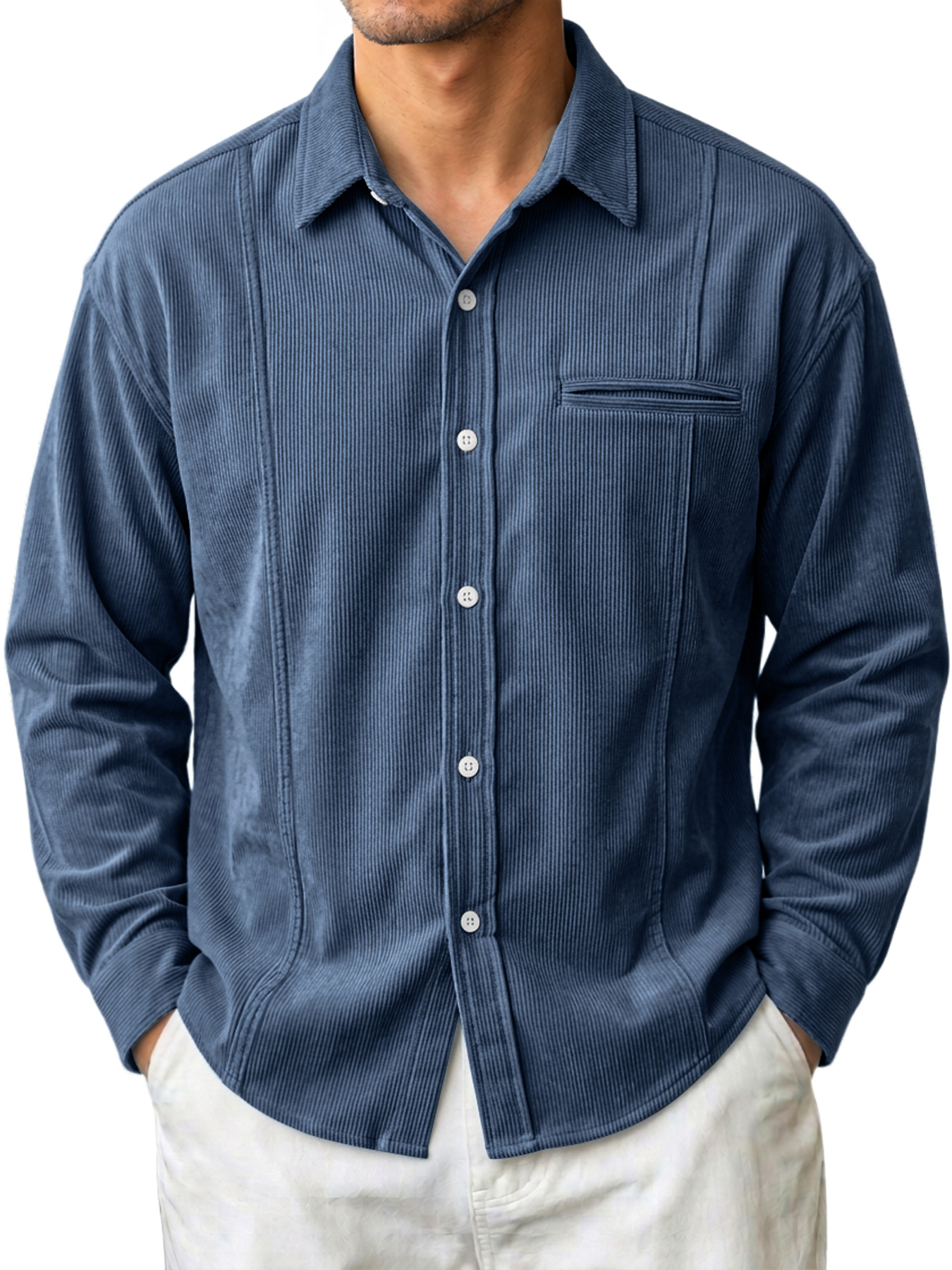 Men's Deconstructed Corduroy Casual Long-Sleeve Shirt