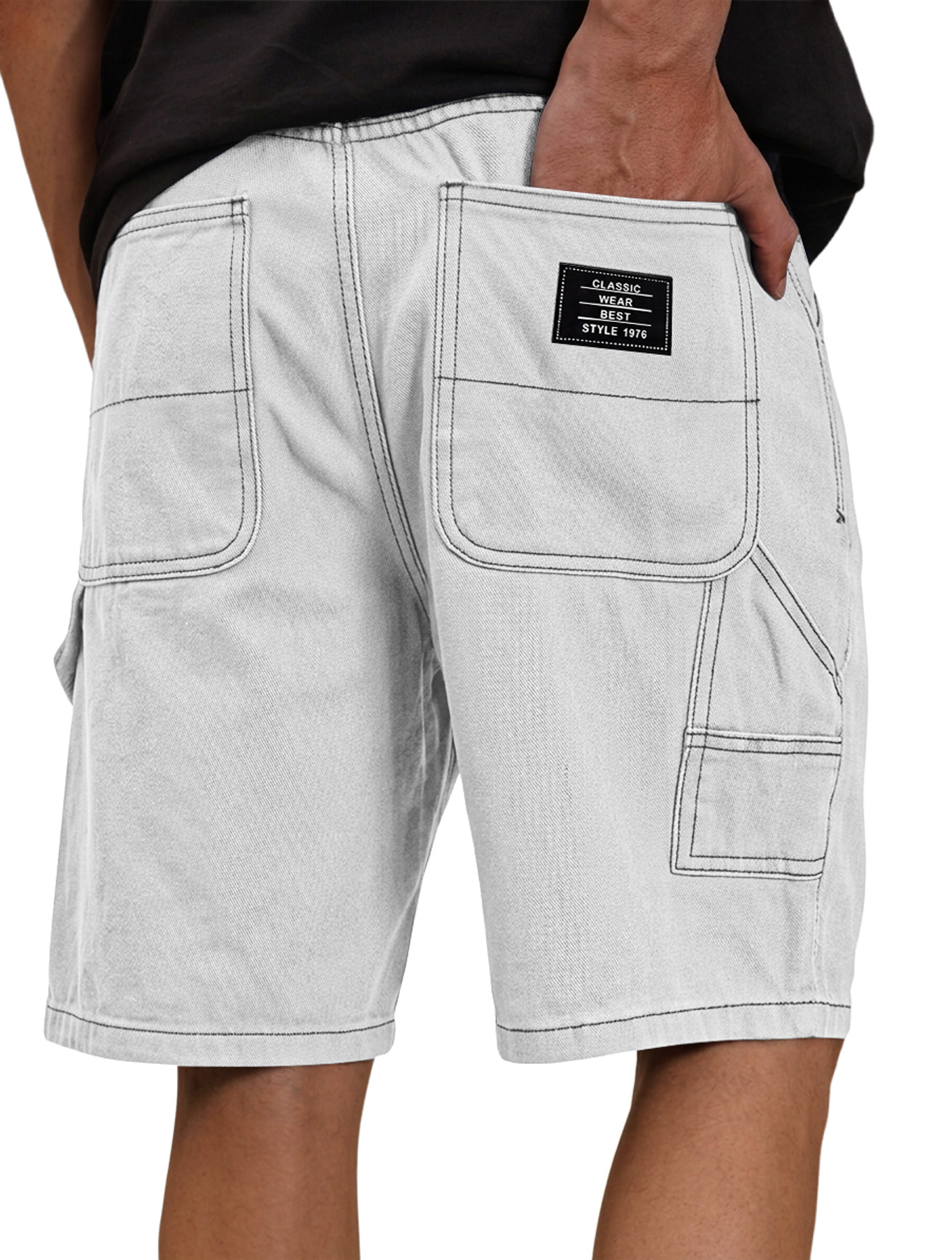 Men's Casual Solid-Color Cargo Shorts with Multiple Pockets and Embroidered Logo