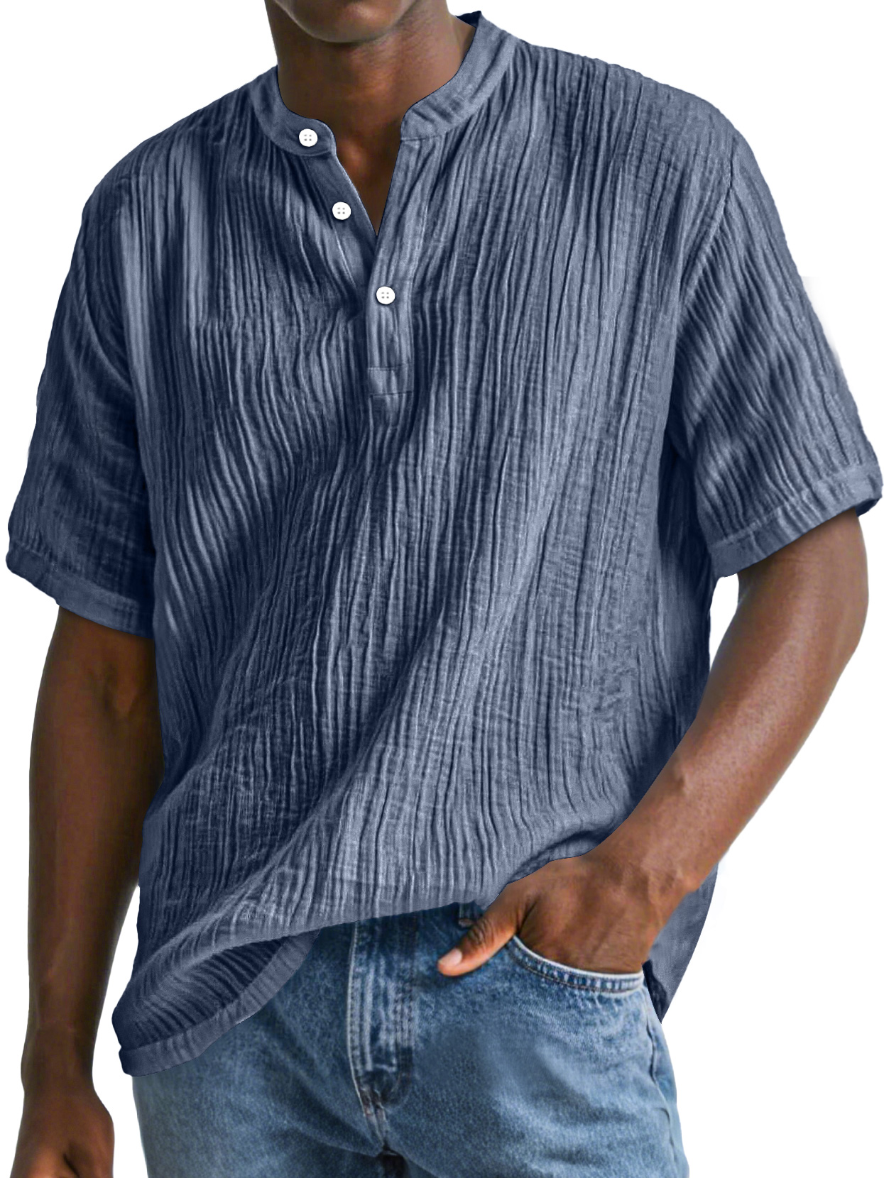 Men's Daily Pleated Casual Comfort Short Sleeve Henley Shirt