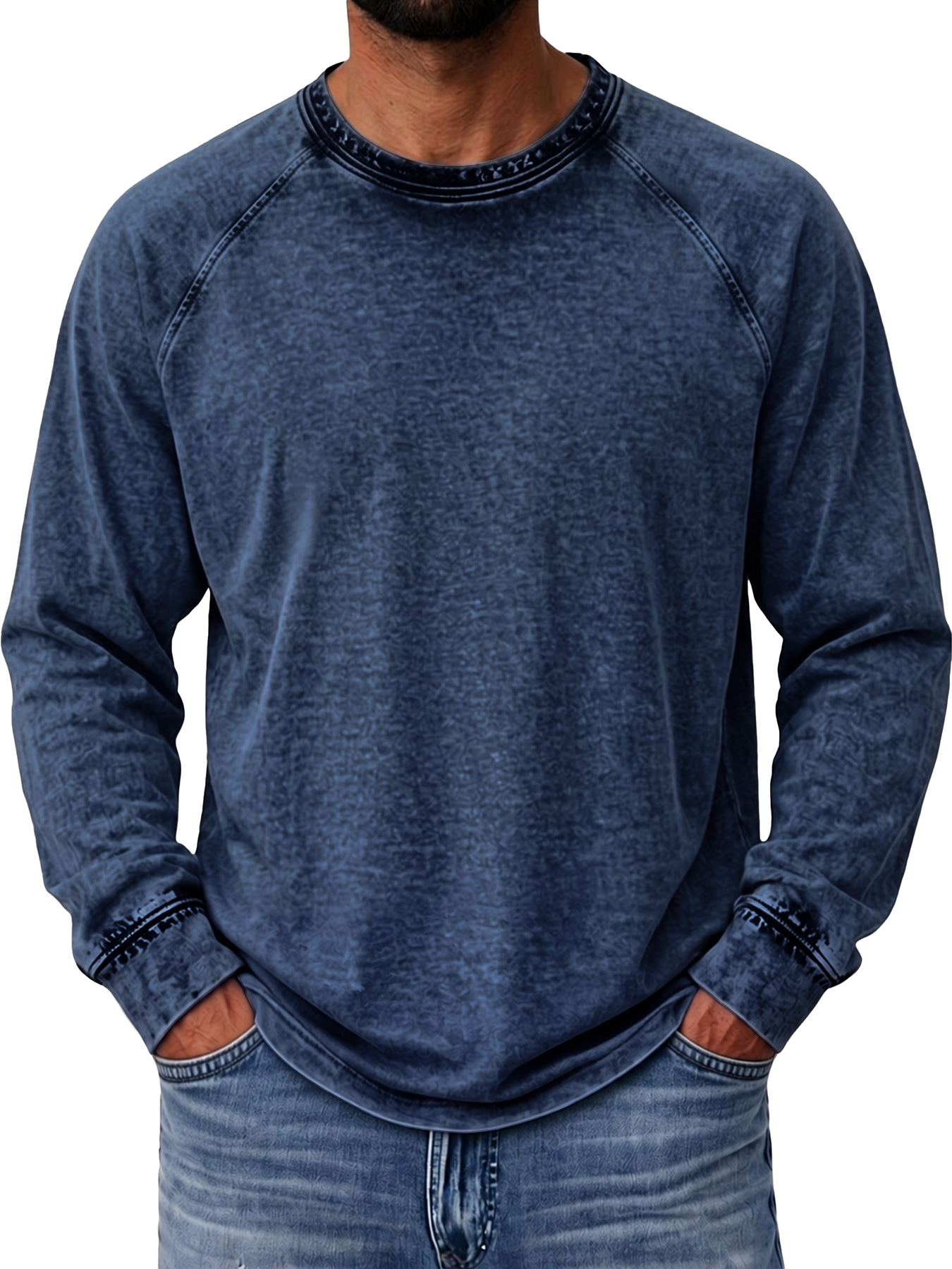 Men's Autumn Vintage Raglan Long-Sleeve Crew-Neck T-Shirt
