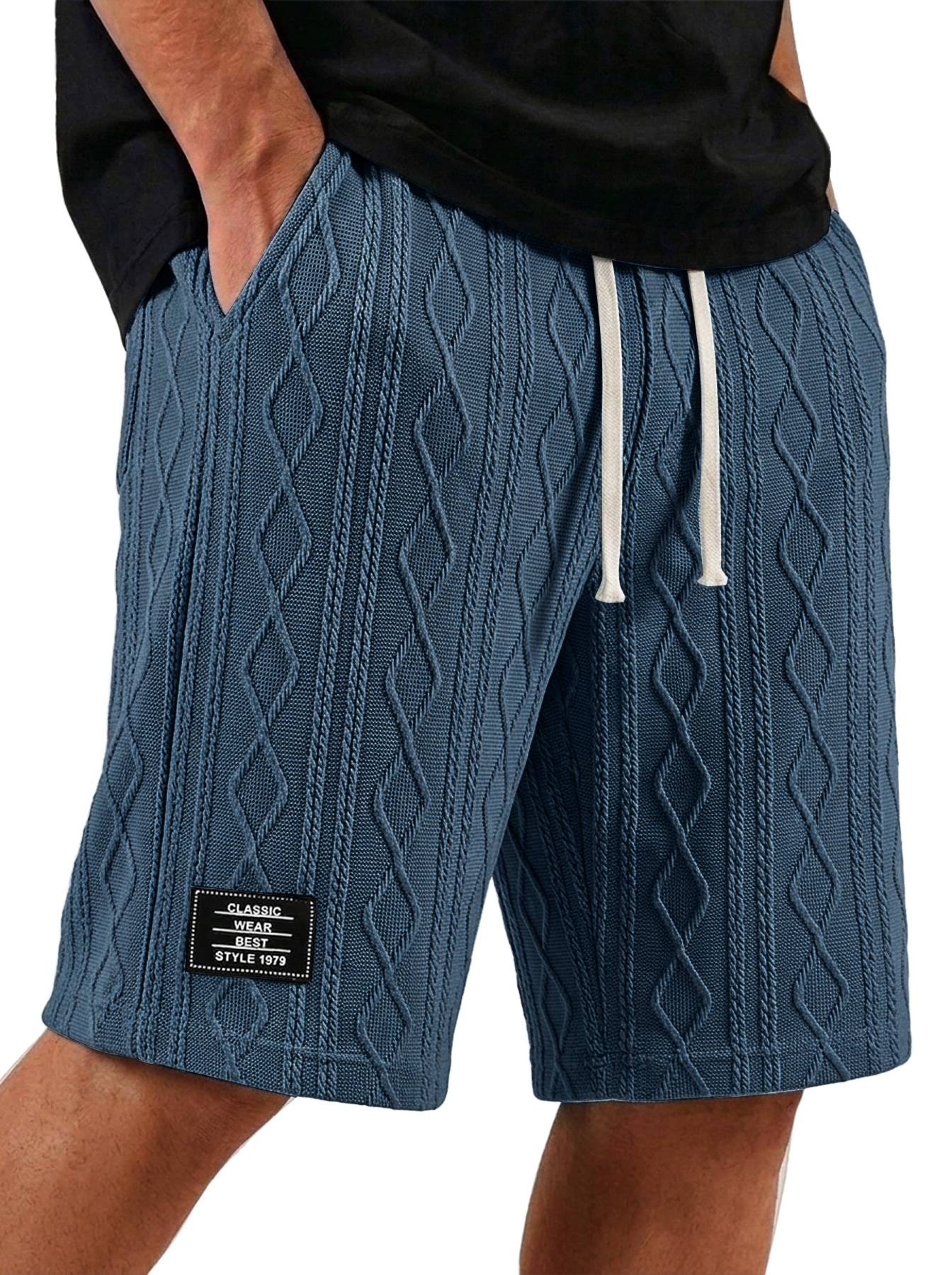 Men's Casual Jacquard Textured Embroidered Logo Loose Shorts