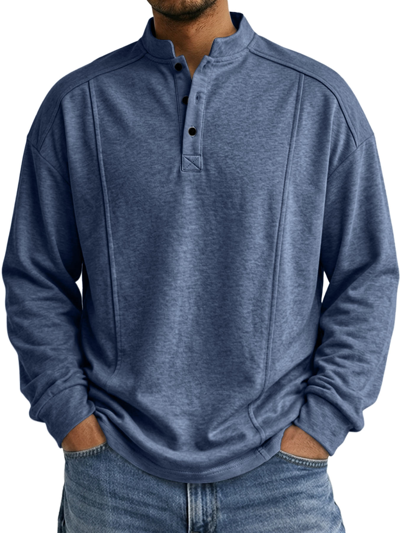 Men's Stand-up Collar Button-down Design Casual Long-sleeved Henley Shirt