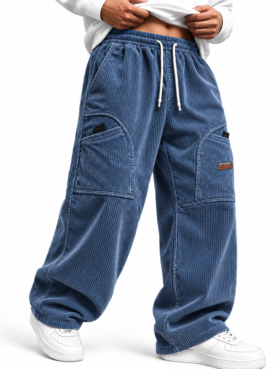 Men's Vintage-Style Drawstring Trousers with Pockets