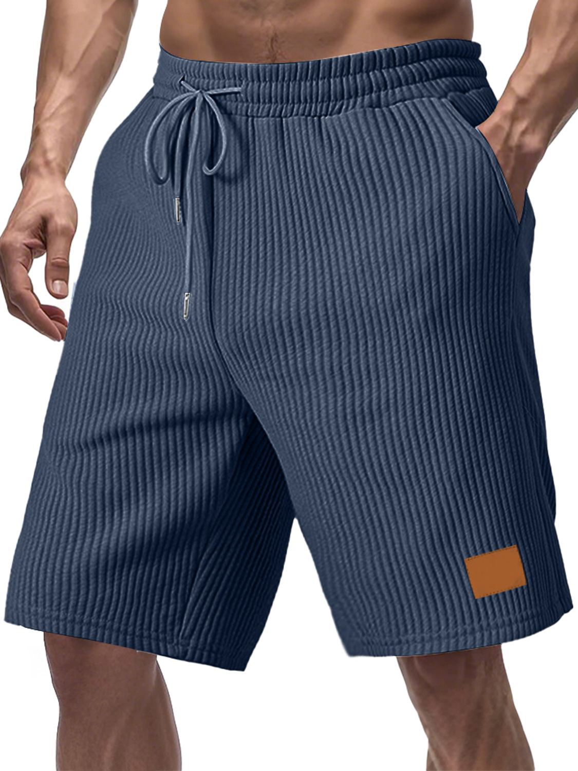 Men's Everyday Striped Embroidered Logo Drawstring Casual Shorts